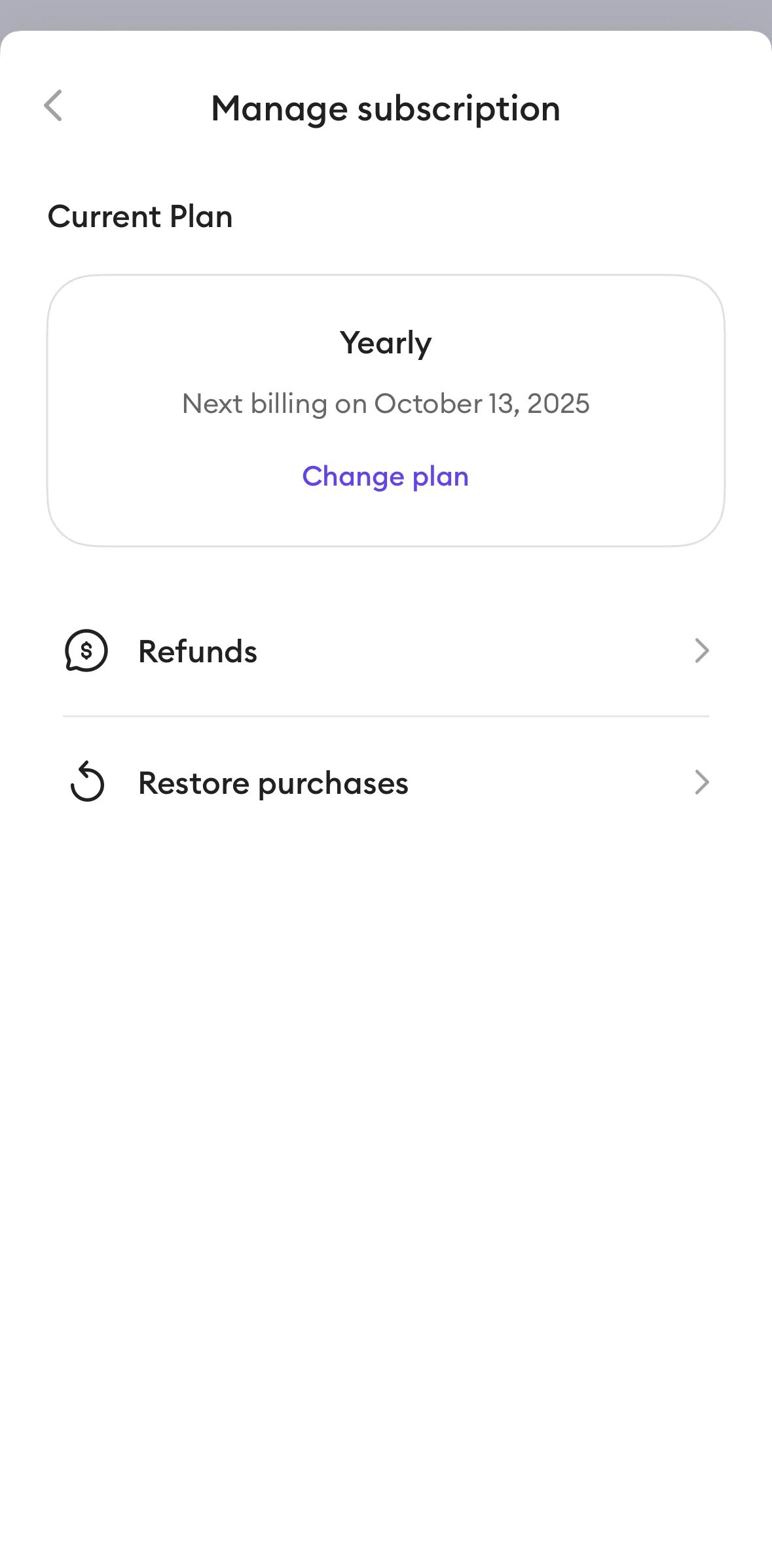 Ahead Screen screen in the Change subscription plan flow