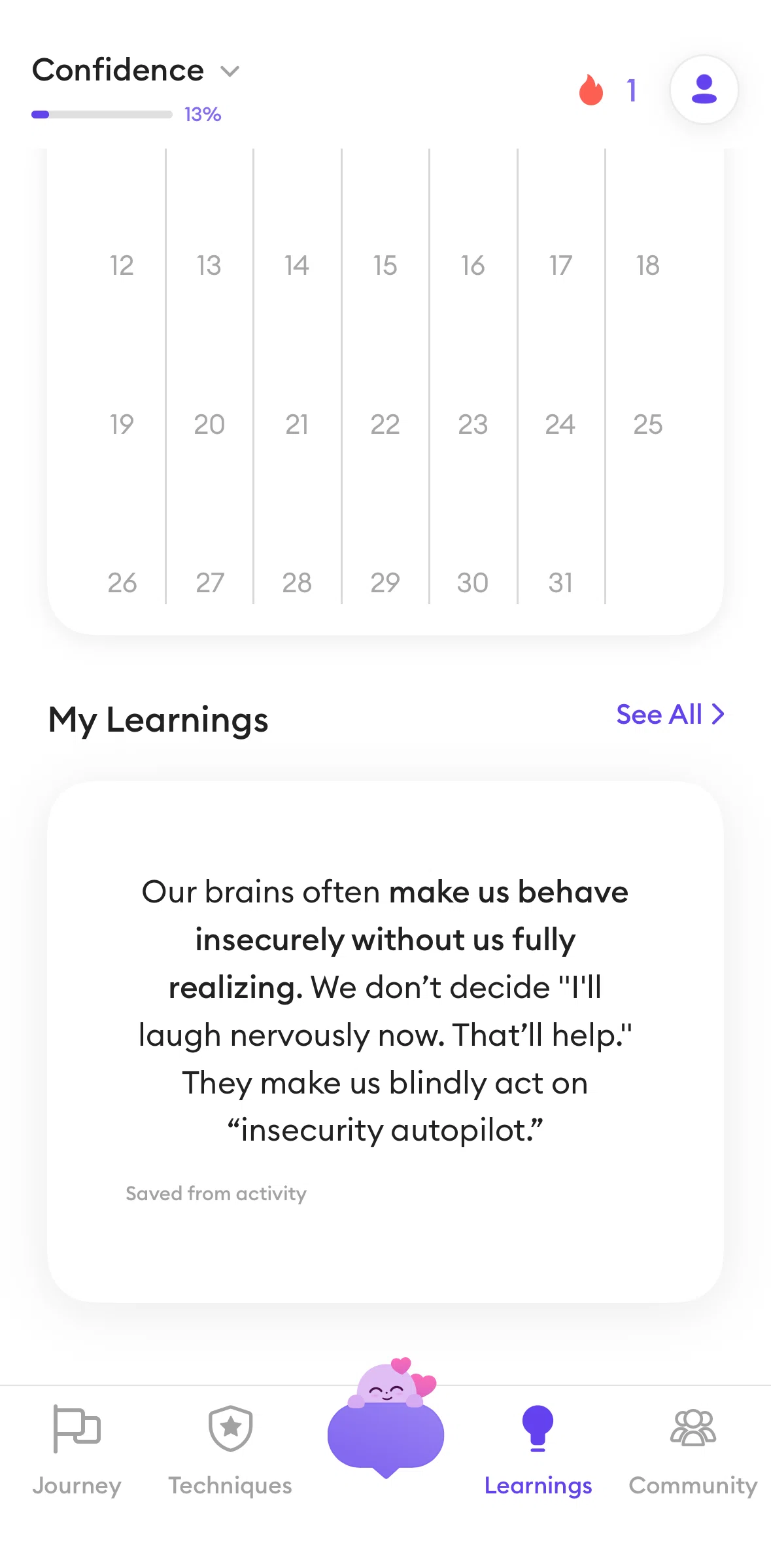 Ahead Screen screen in the My learnings flow