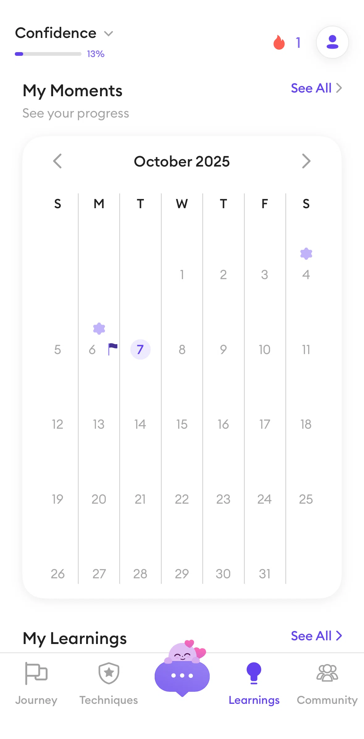 Ahead Screen screen in the My moments flow