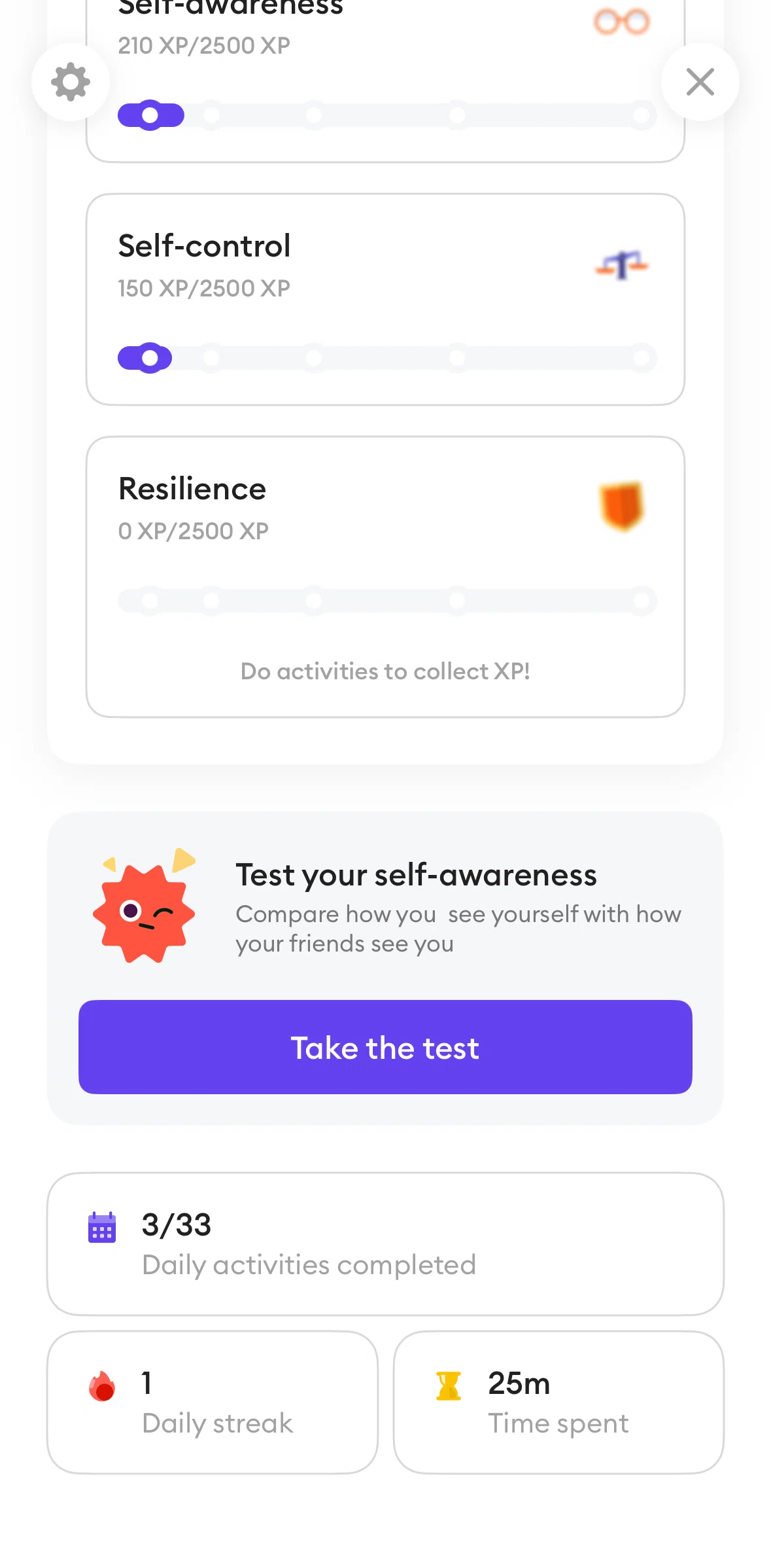 Ahead Screen screen in the Self-awareness test flow