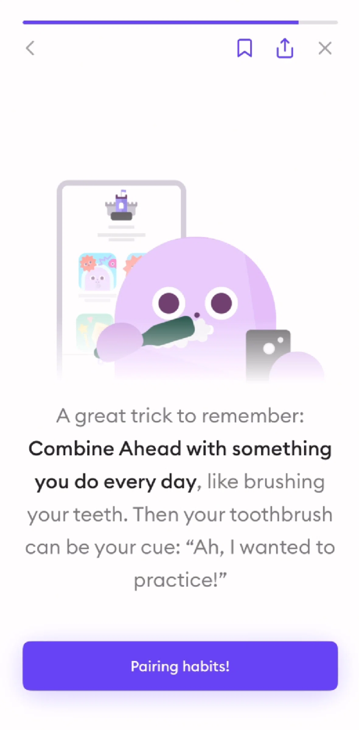 Ahead Screen screen in the Setting a reminder flow