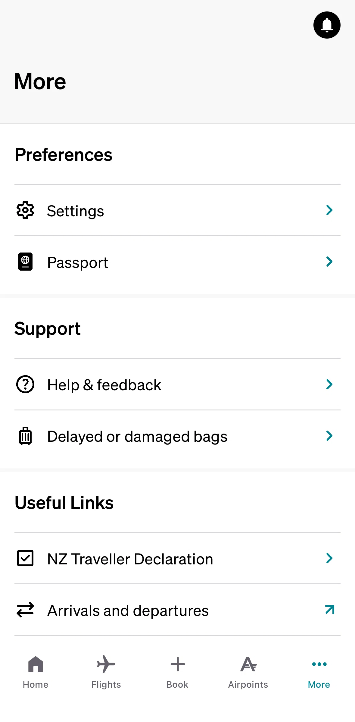 Air NZ Screen screen in the Add a passport flow
