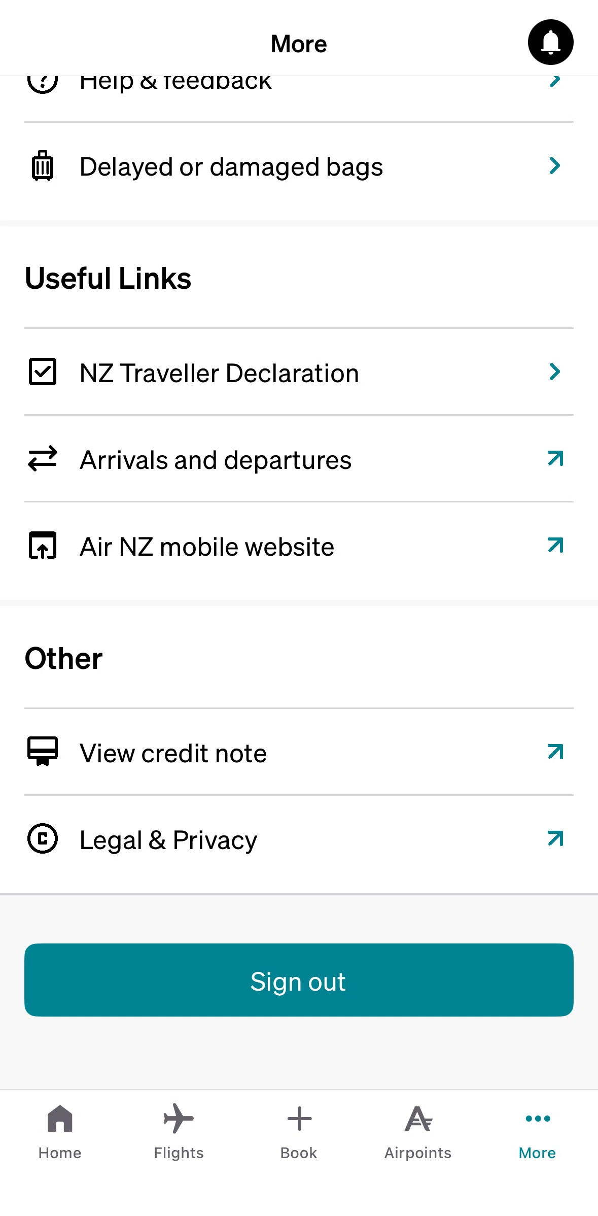 Air NZ Screen screen in the NZ traveller declaration flow