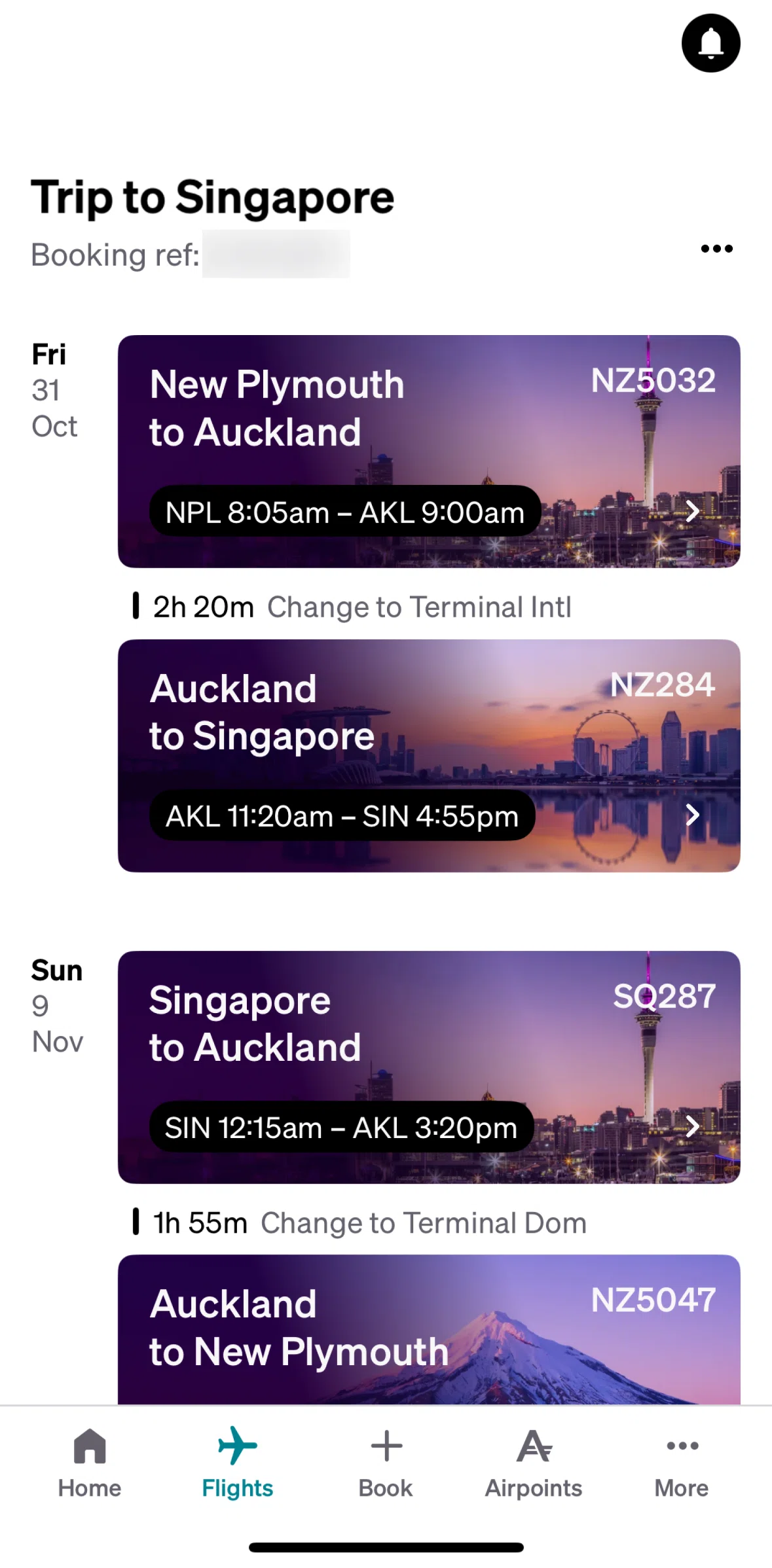 Air NZ Screen screen in the Renaming a booking flow