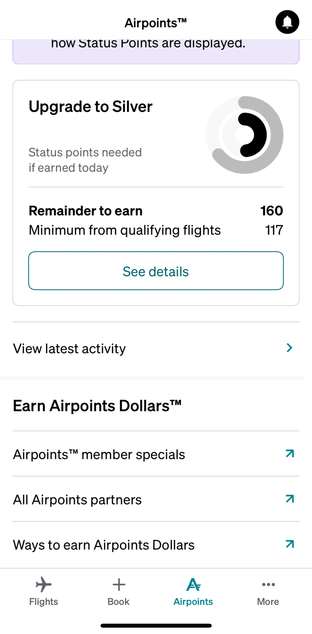 Air NZ Screen screen in the Upgrade membership flow