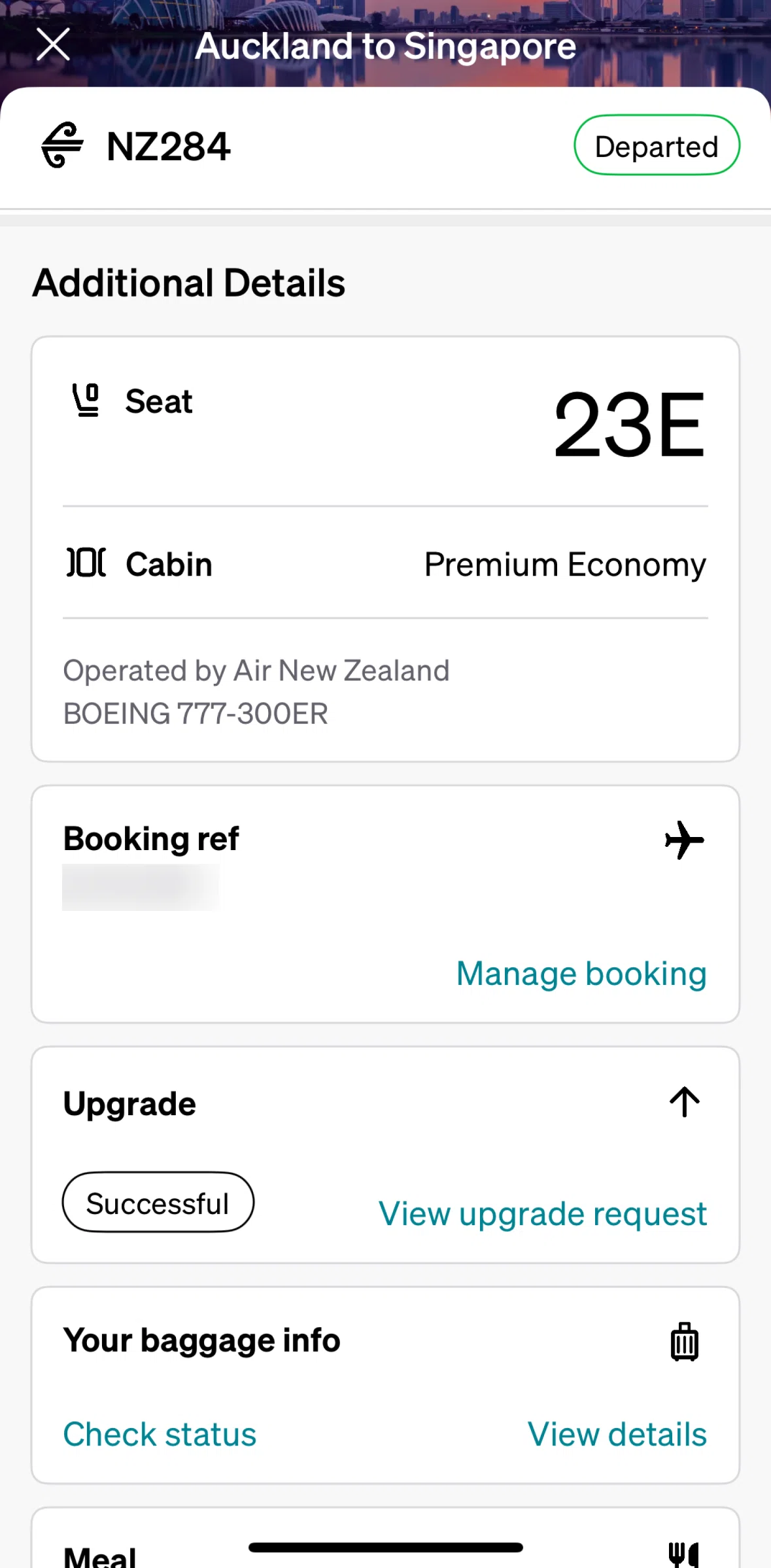 Air NZ Screen screen in the Upgrade request flow
