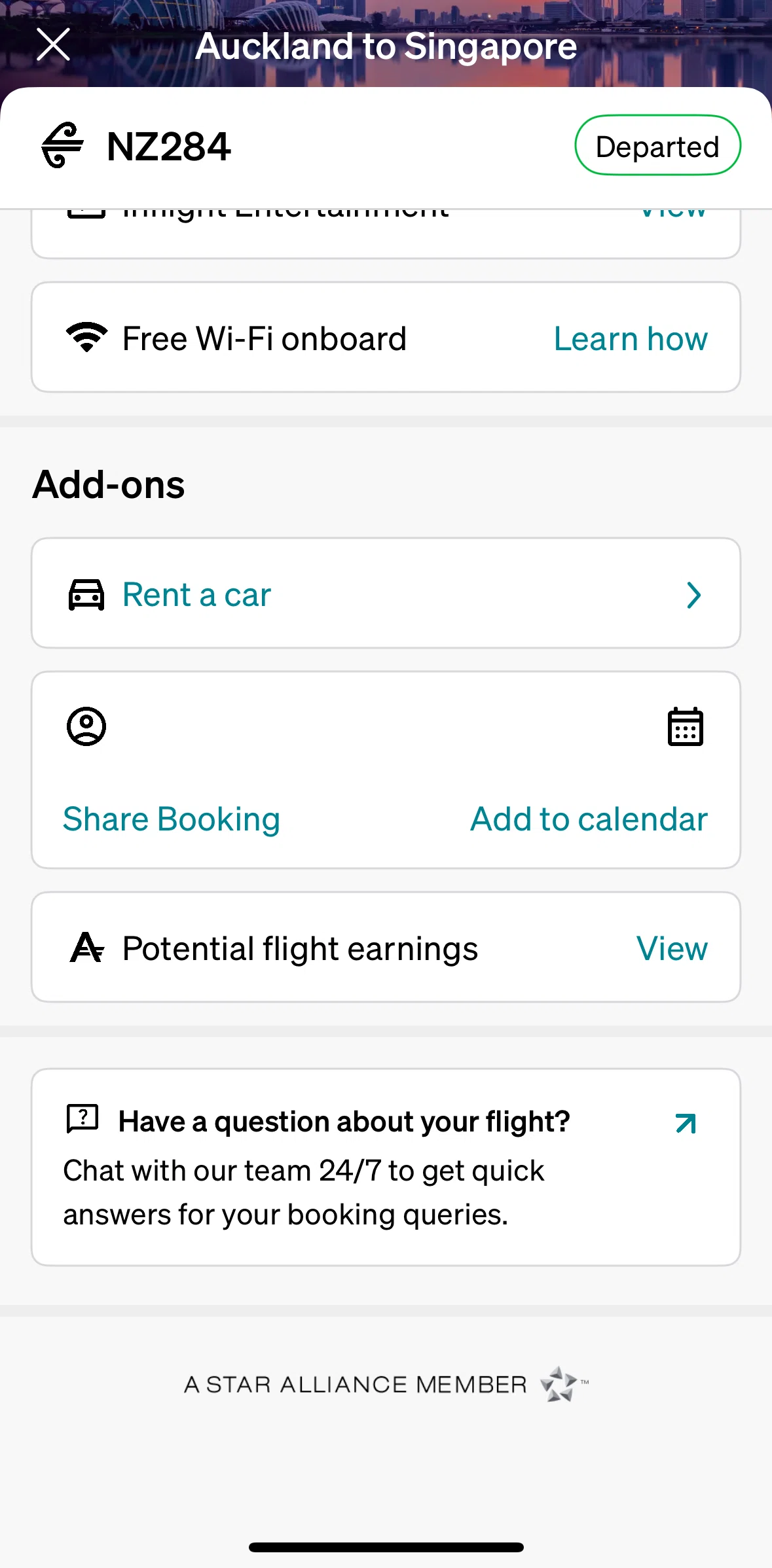 Air NZ Screen screen in the Wi-Fi info flow