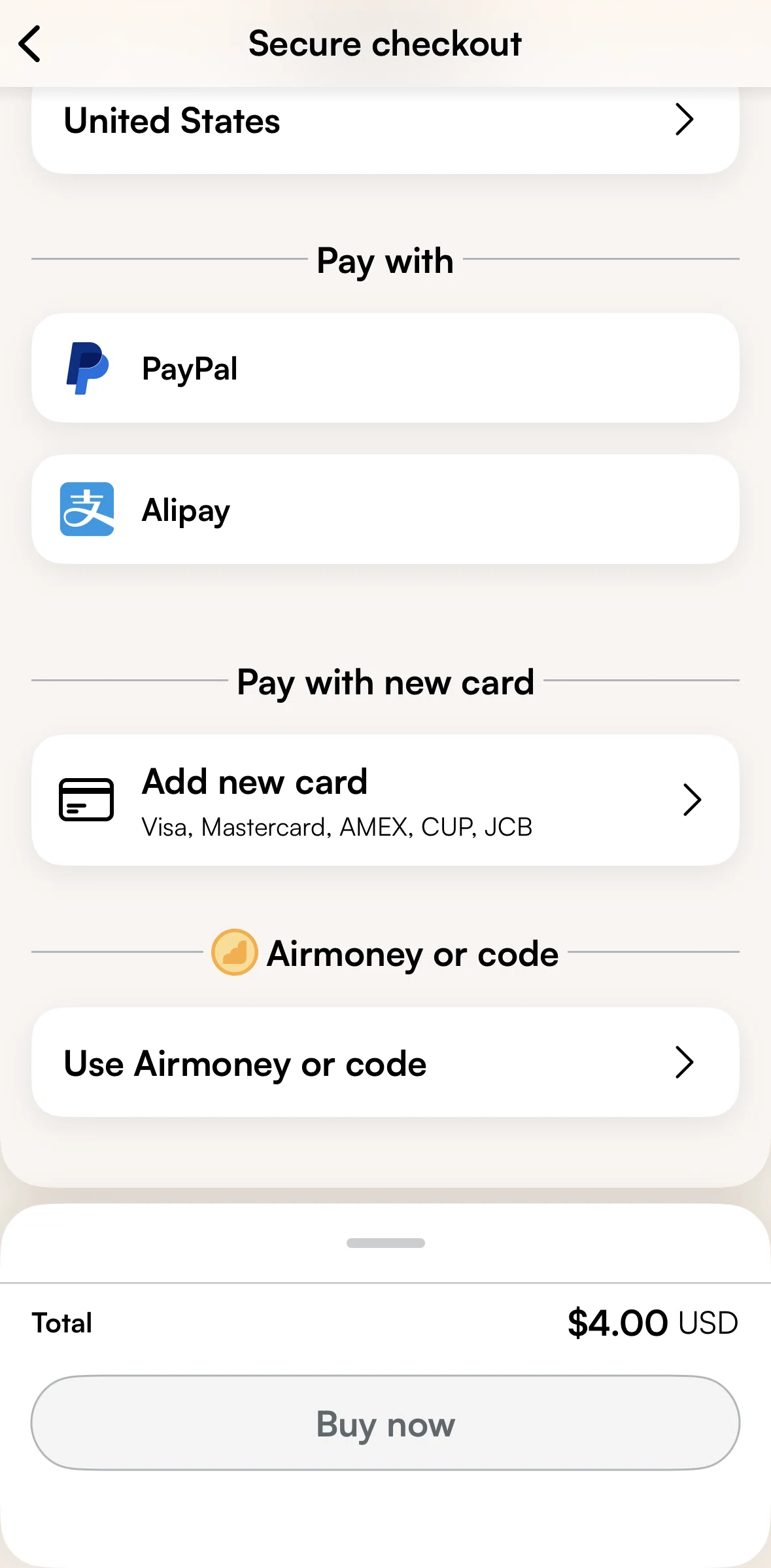 Airalo Screen screen in the Adding a new card flow