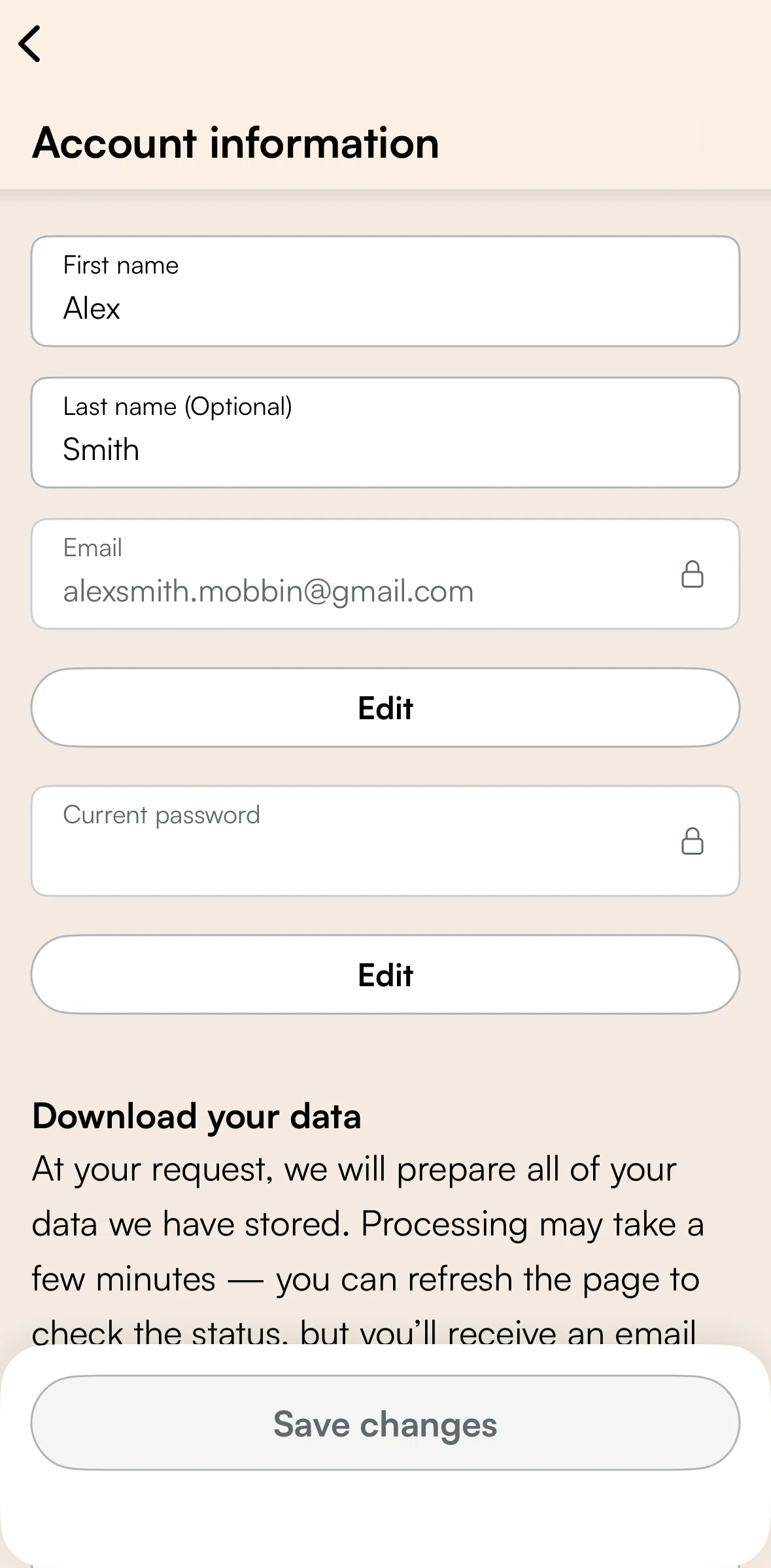 Airalo Screen screen in the Changing password flow