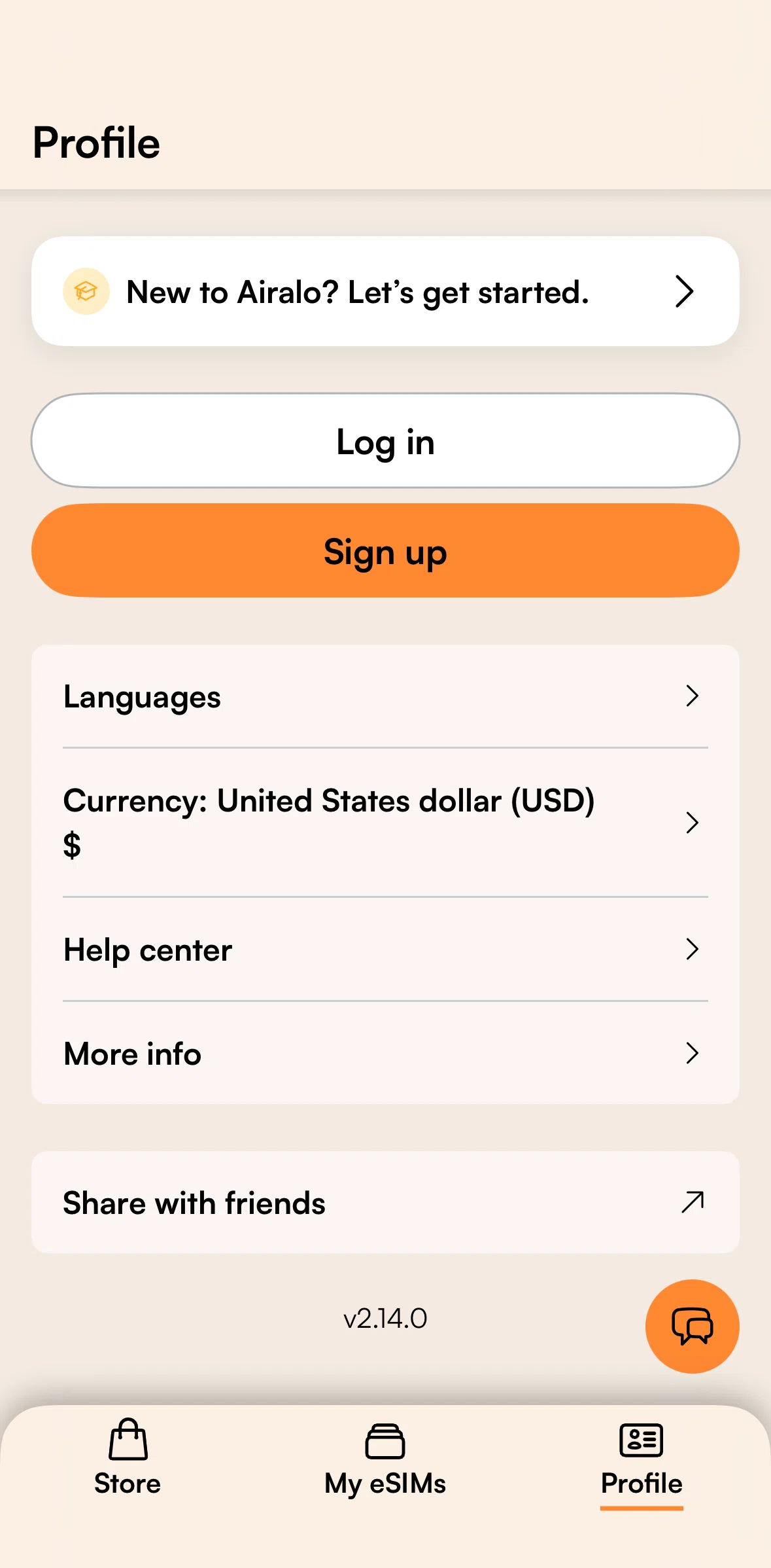 Airalo Screen screen in the Logging in flow