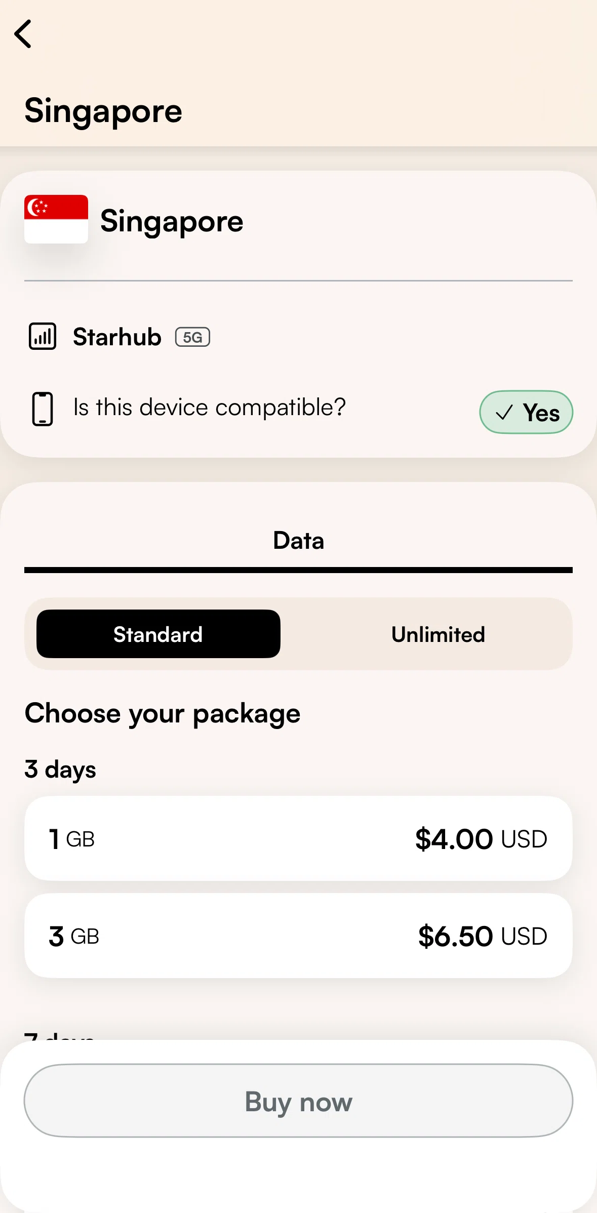 Airalo Screen screen in the Purchasing an eSIM flow