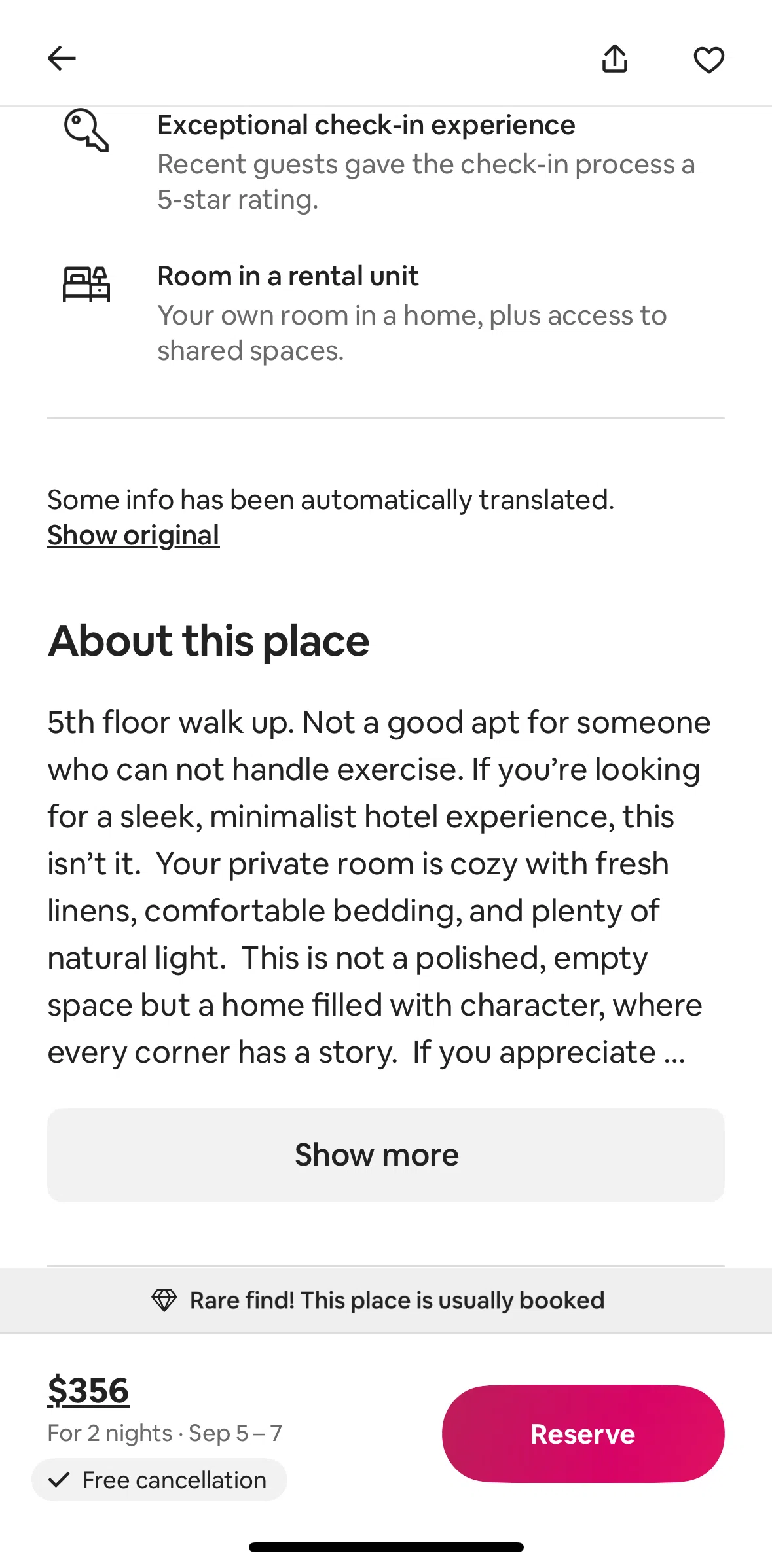Airbnb Screen screen in the About this place flow