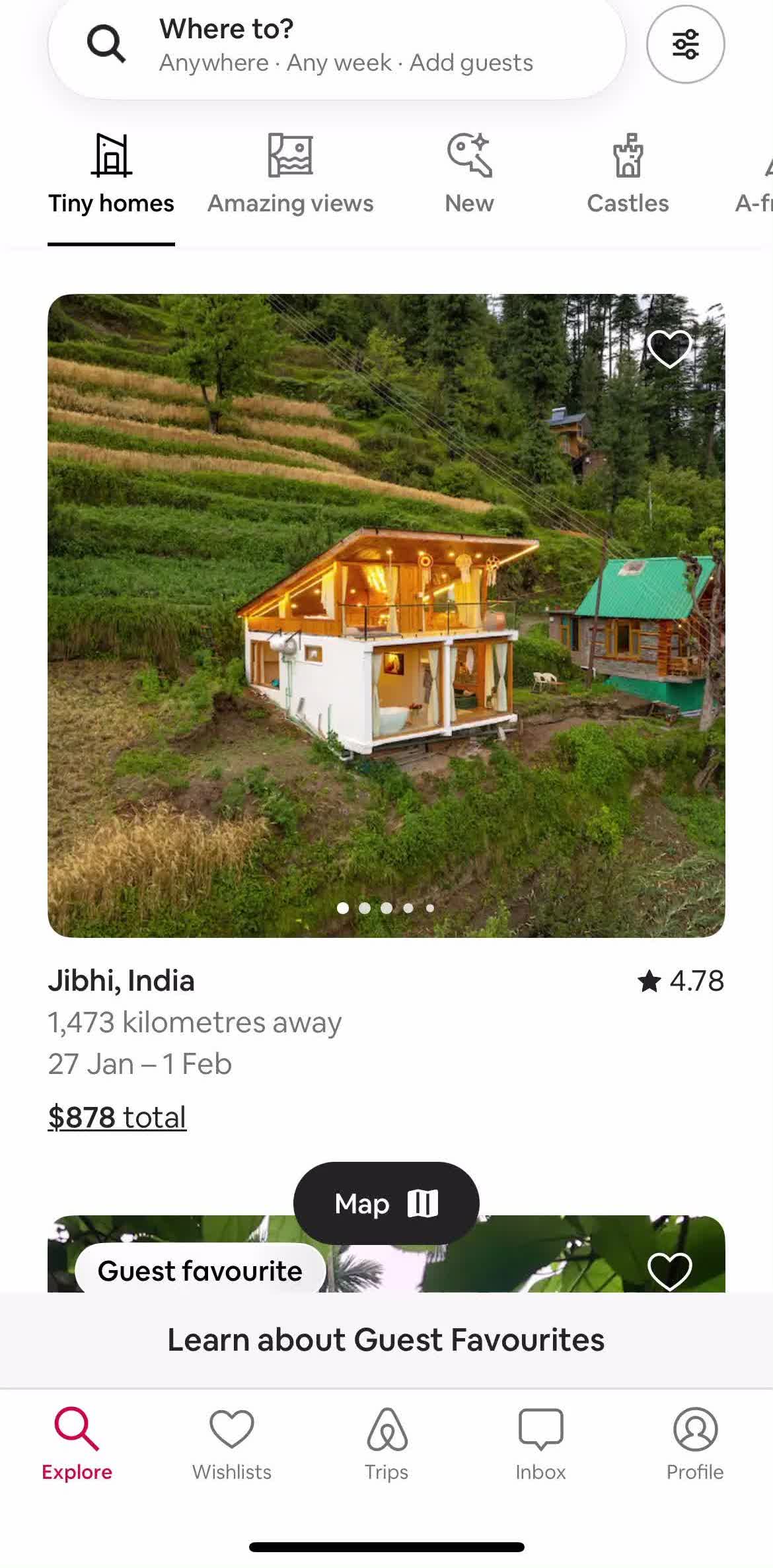 Airbnb Home screen in the Adding Payment Details flow