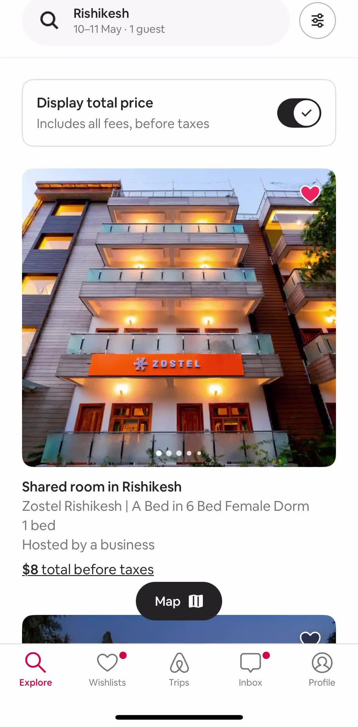 Airbnb Home screen in the Booking A Room flow