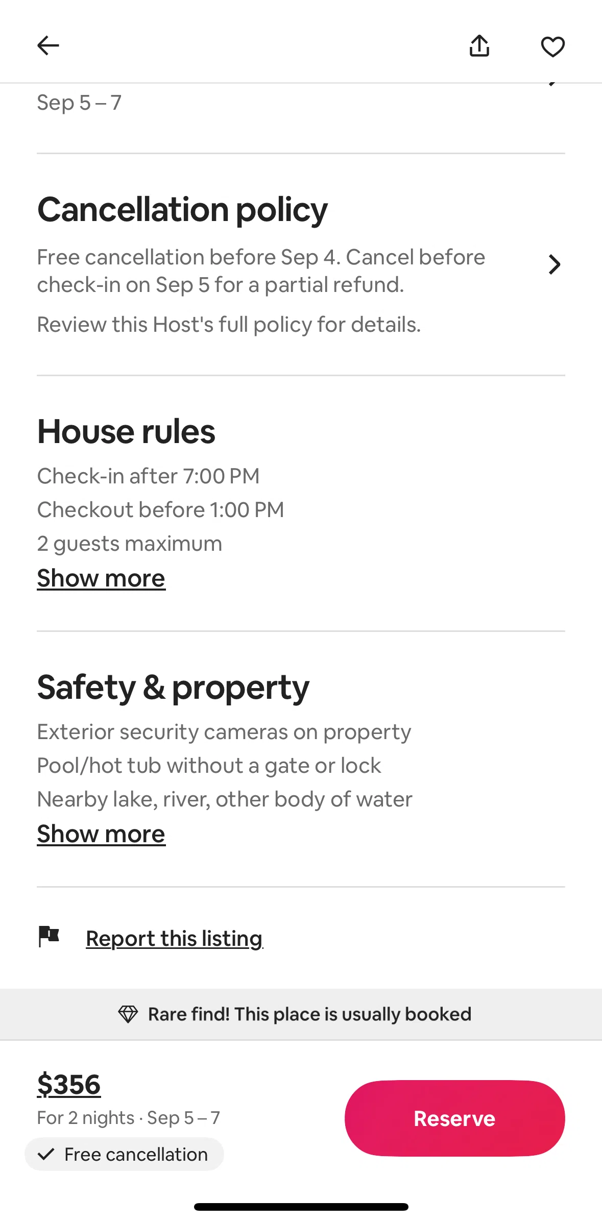 Airbnb Screen screen in the Cancelation policy flow