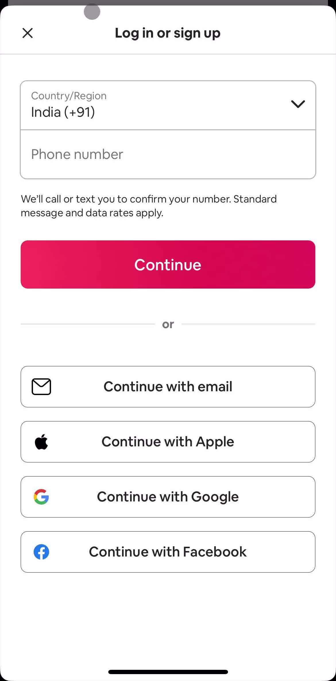 Airbnb Log in screen in the Changing Password flow