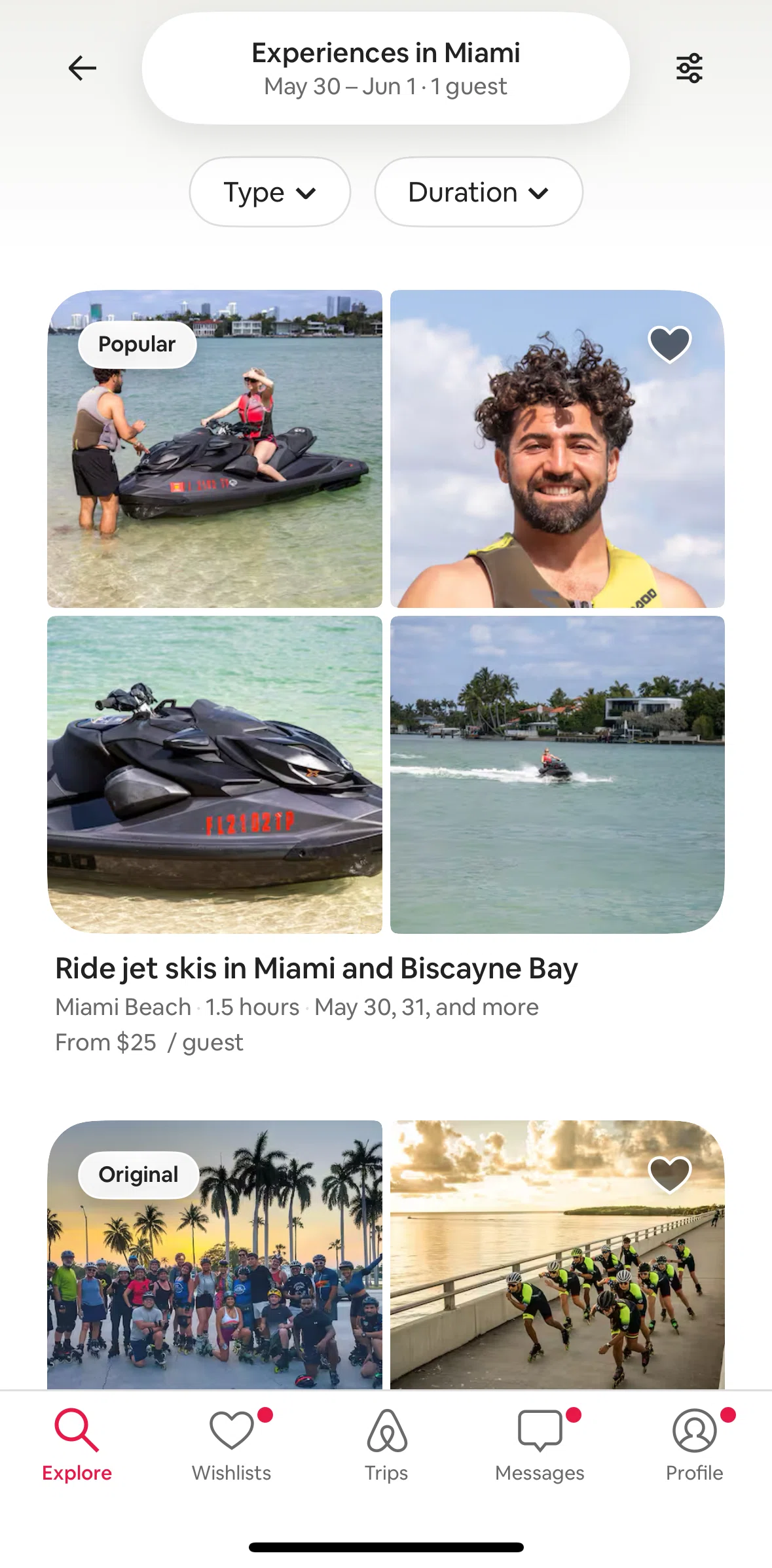 Airbnb Screen screen in the Filtering experiences flow