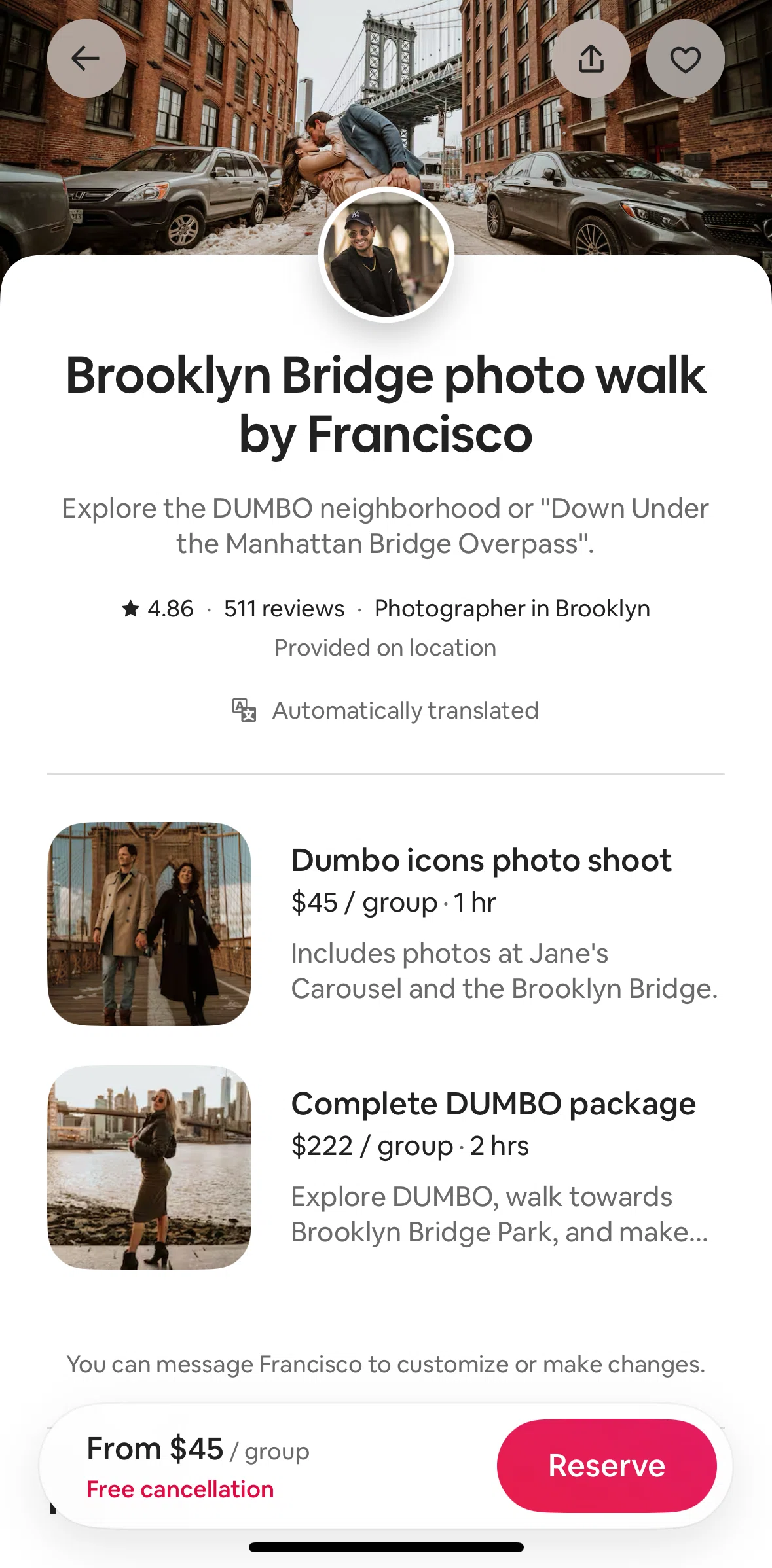 Airbnb Screen screen in the Reserving a service flow