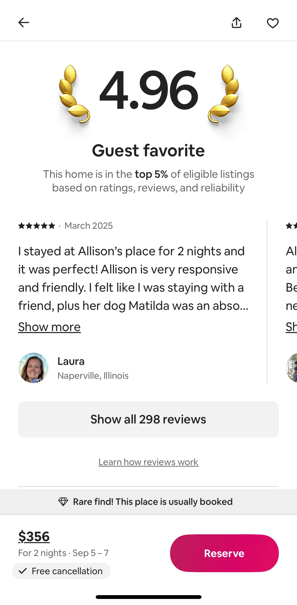 Airbnb Screen screen in the Reviews flow