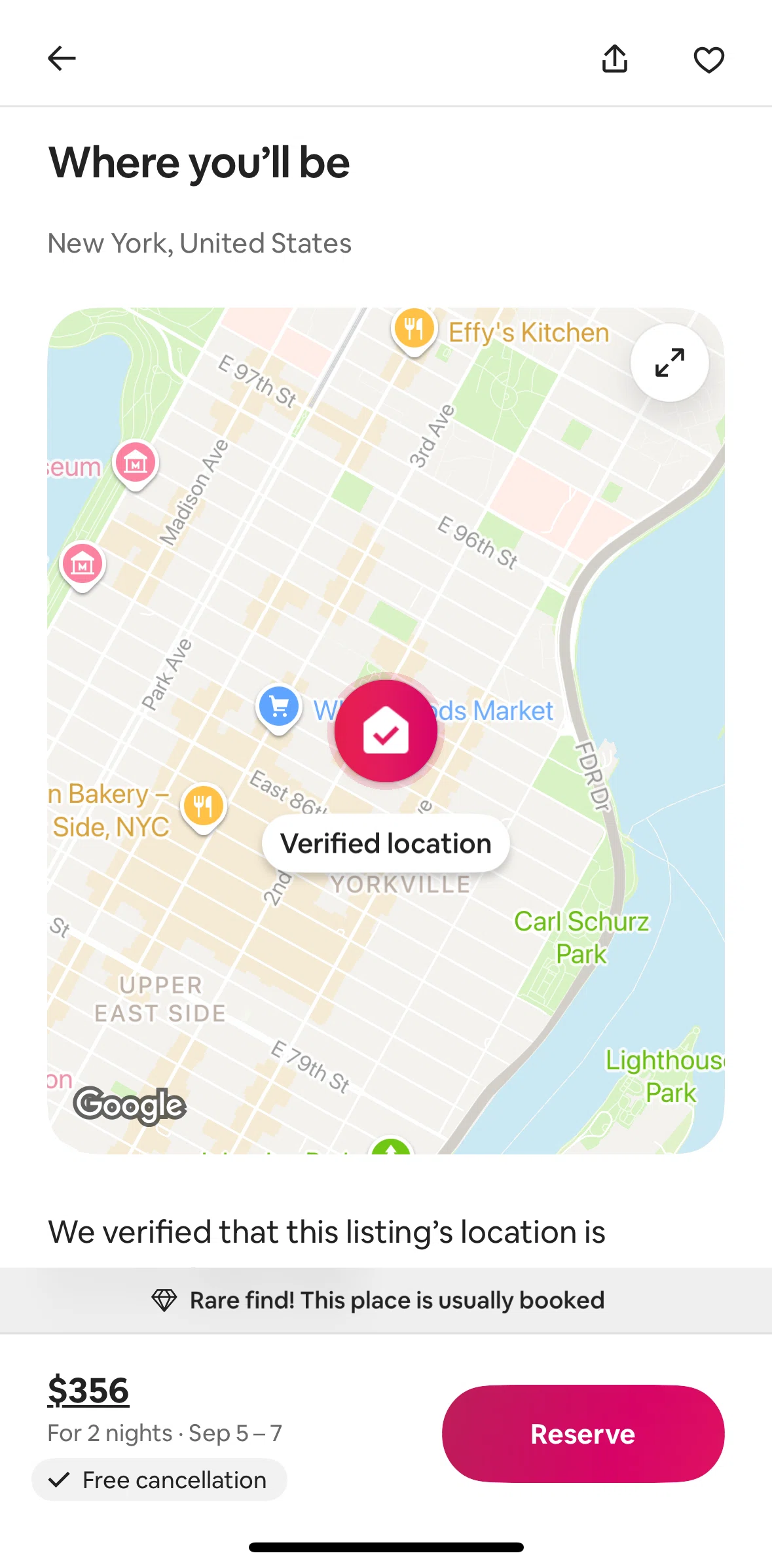Airbnb Screen screen in the Searching home location flow