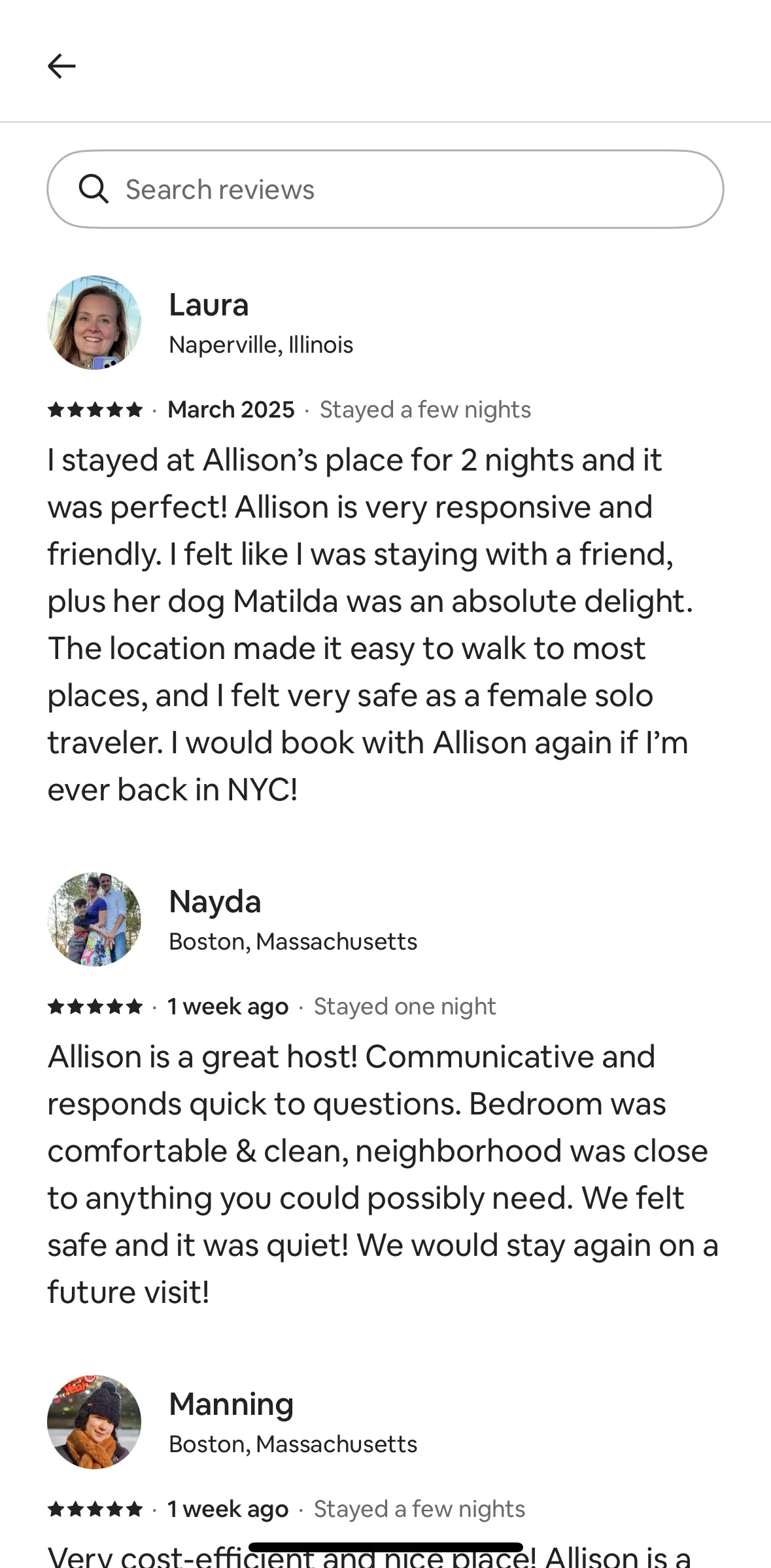 Airbnb Screen screen in the Searching reviews flow