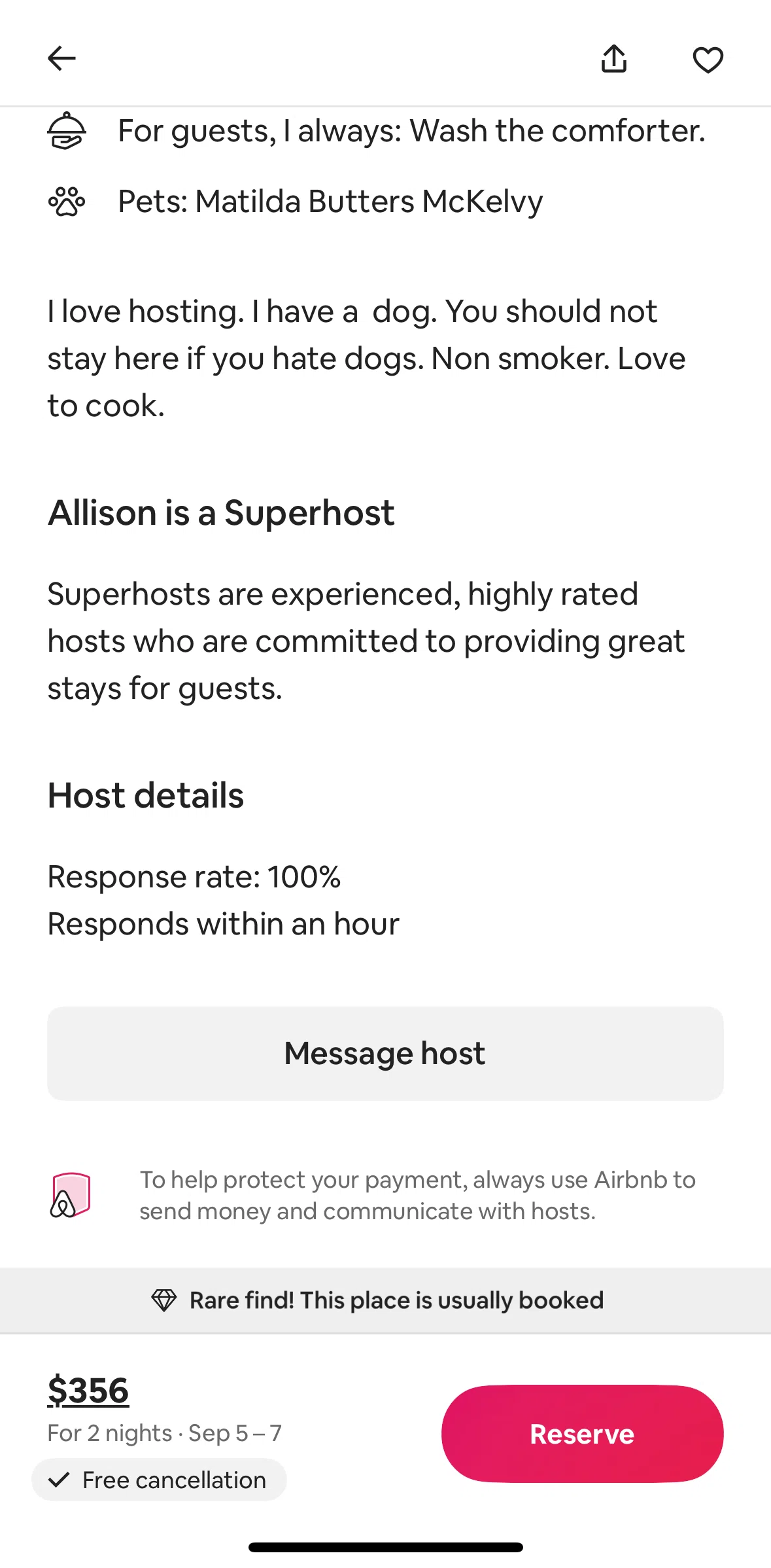 Airbnb Screen screen in the Sending a message (home detail) flow