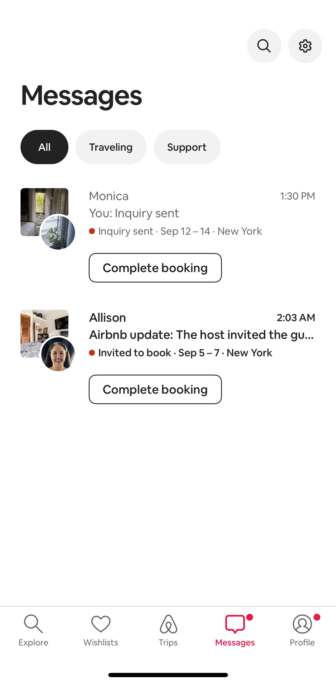 Airbnb Screen screen in the Sending a message (messages) flow