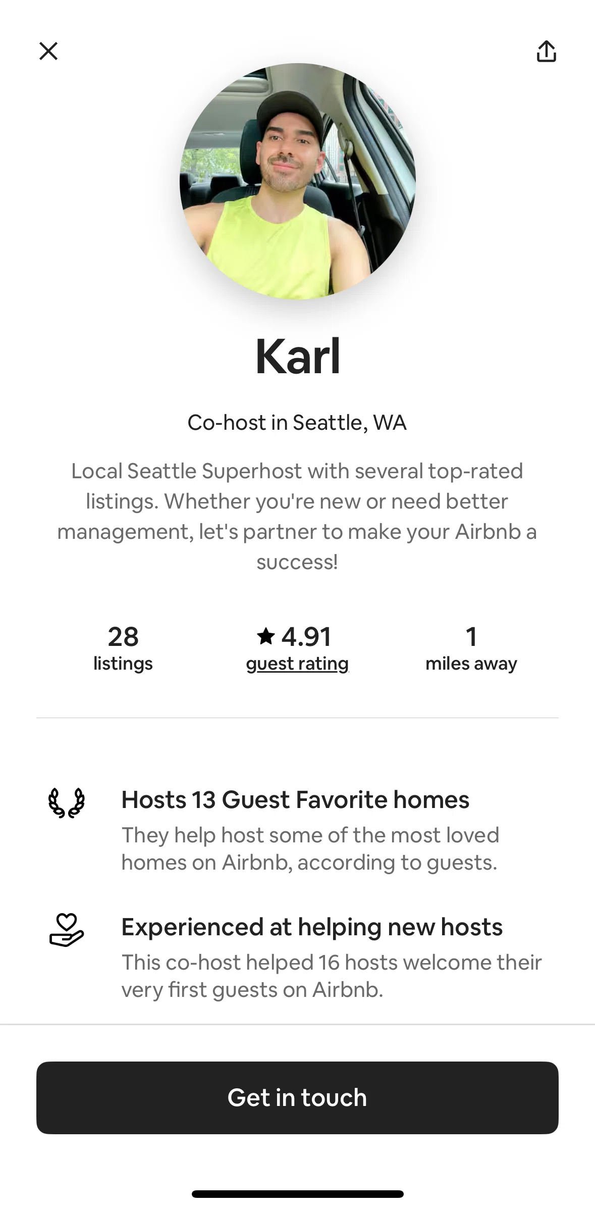 Airbnb Screen screen in the Sending a message to a co-host flow