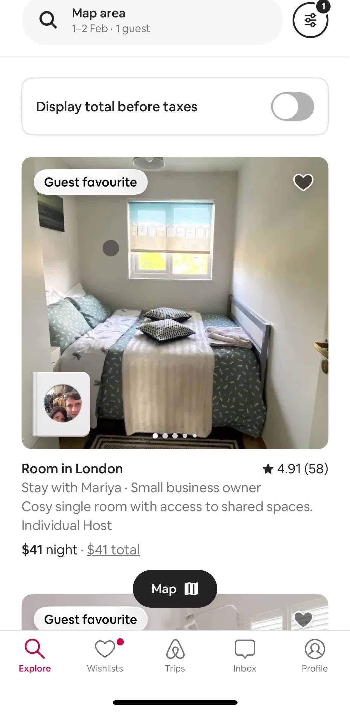 Airbnb Home screen in the Sharing flow