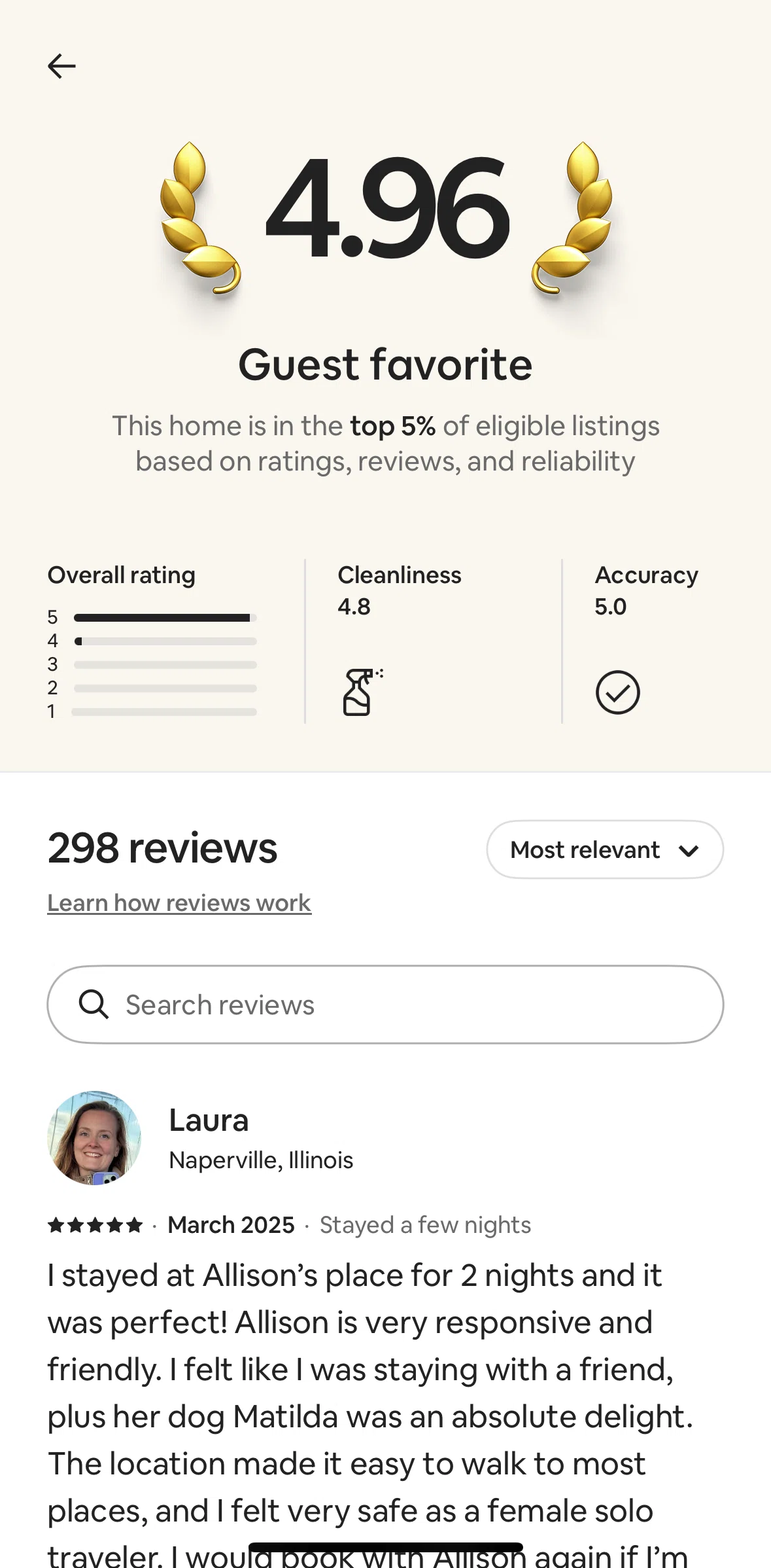 Airbnb Screen screen in the Sorting reviews flow