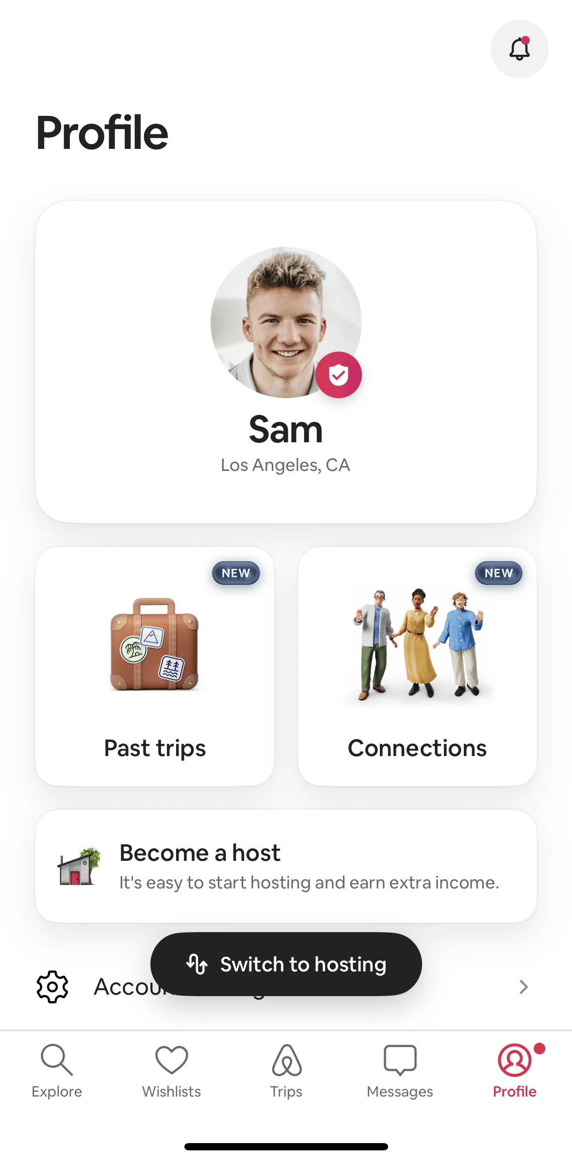 Airbnb Screen screen in the Switching to hosting profile flow