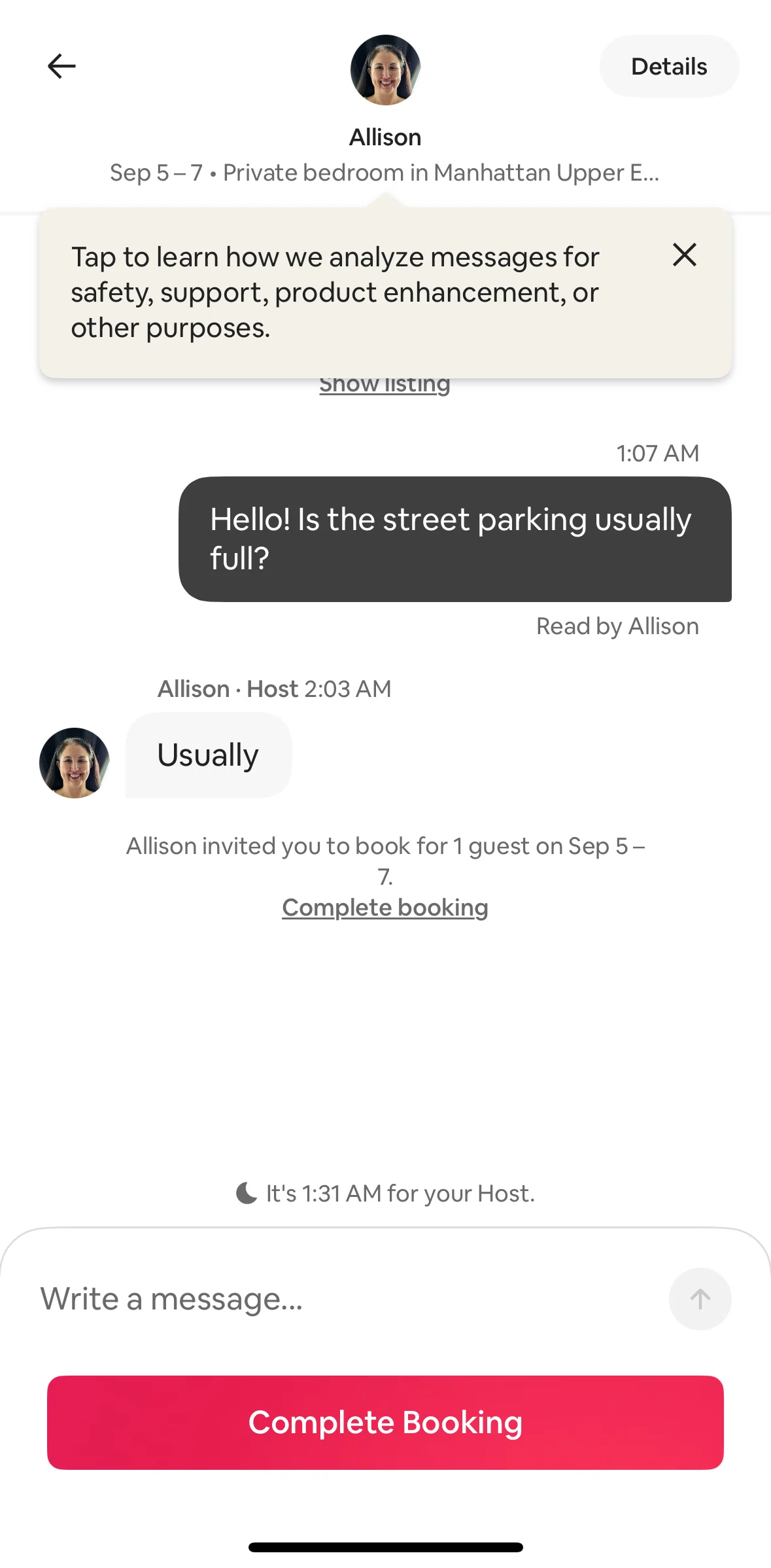 Airbnb Screen screen in the Trip detail flow