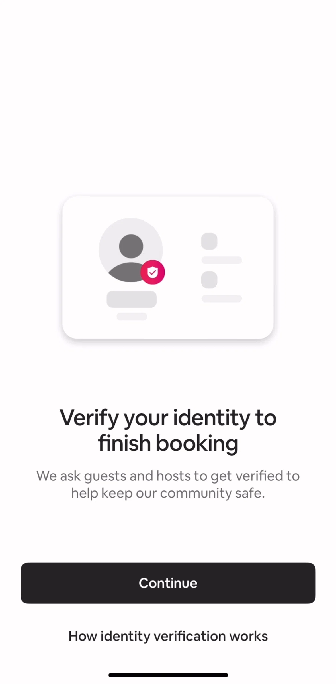 Airbnb Screen screen in the Verifying identity flow