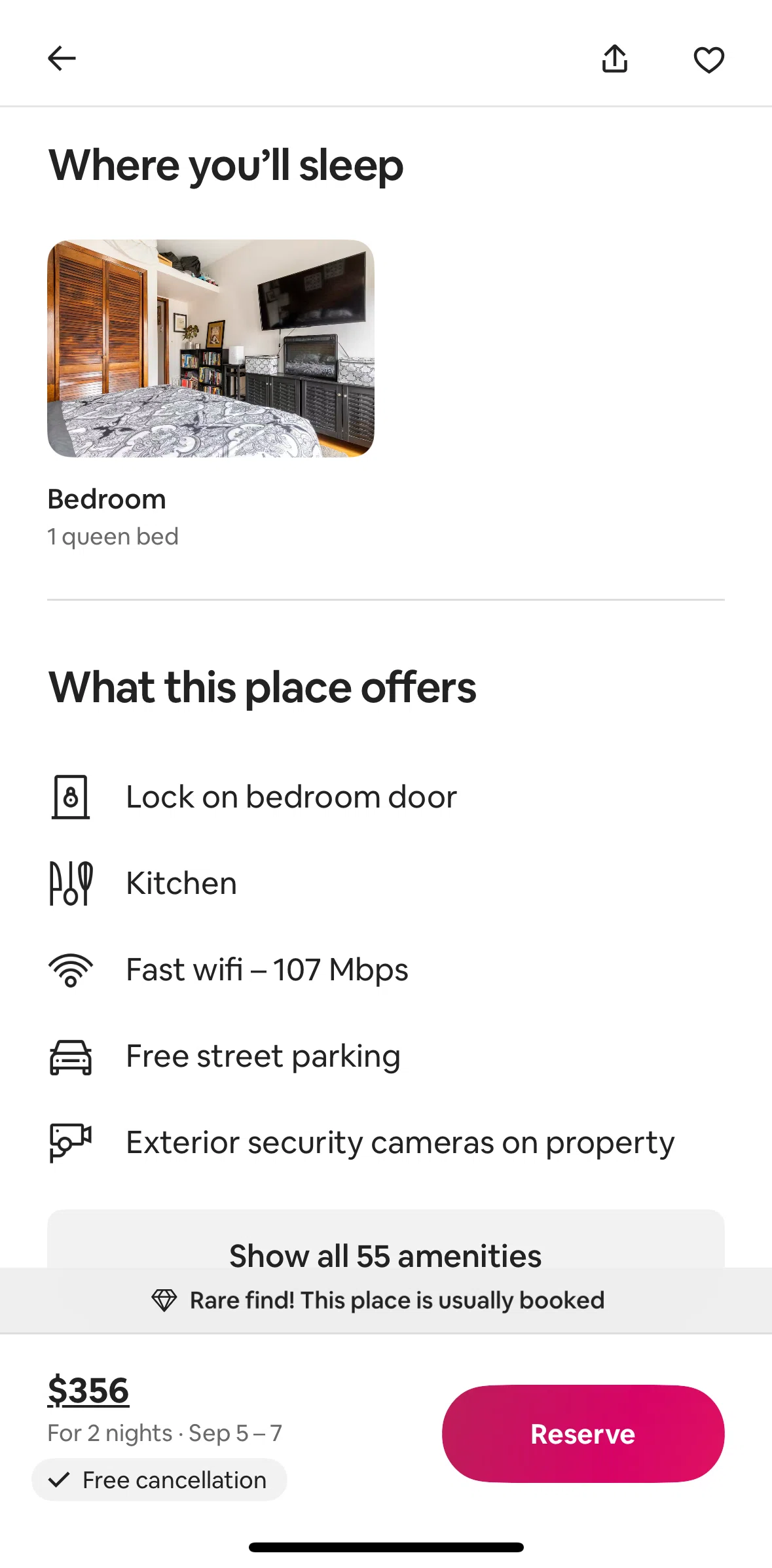 Airbnb Screen screen in the View bedroom flow