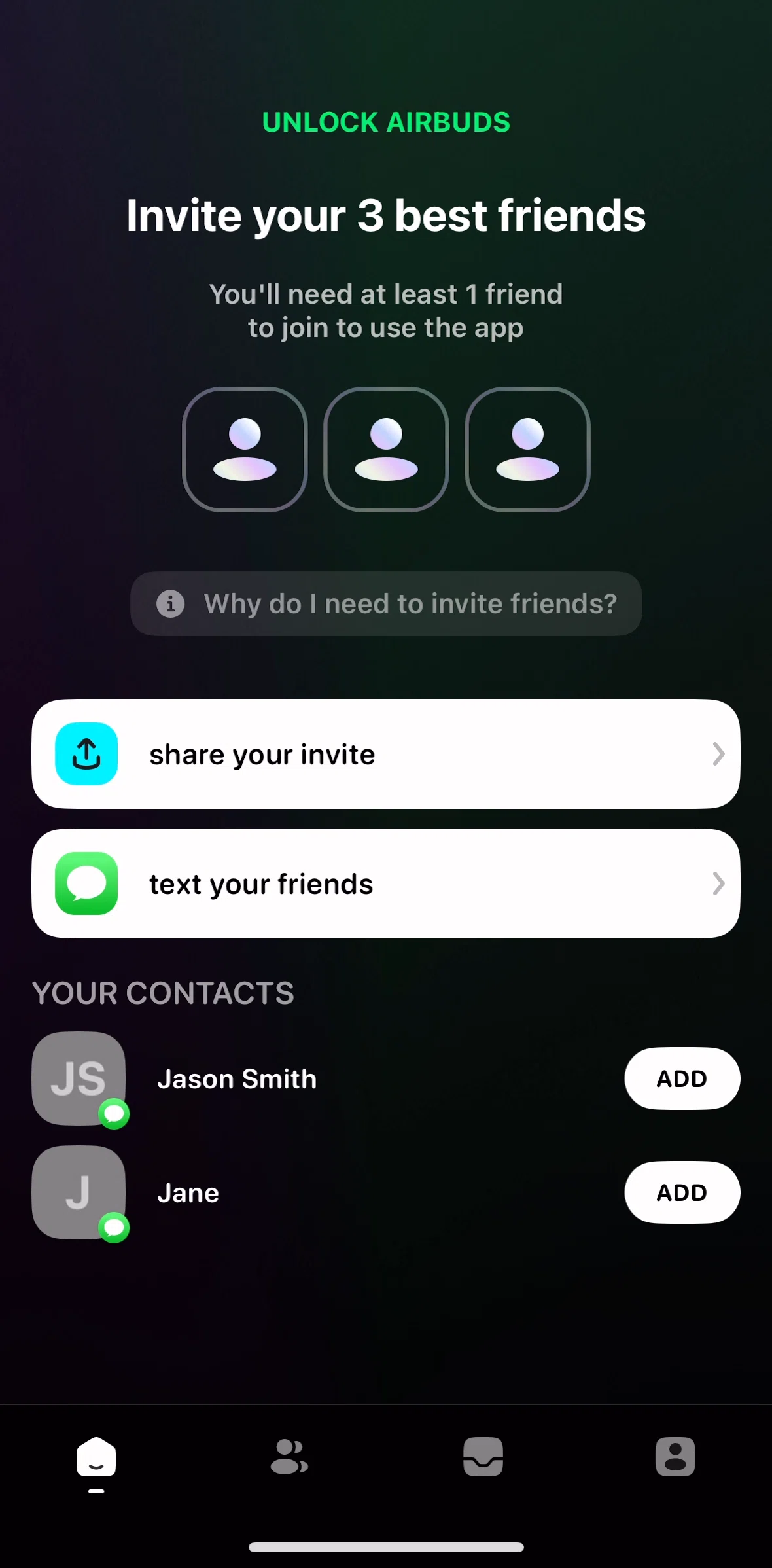 Airbuds Widget Screen screen in the Home flow