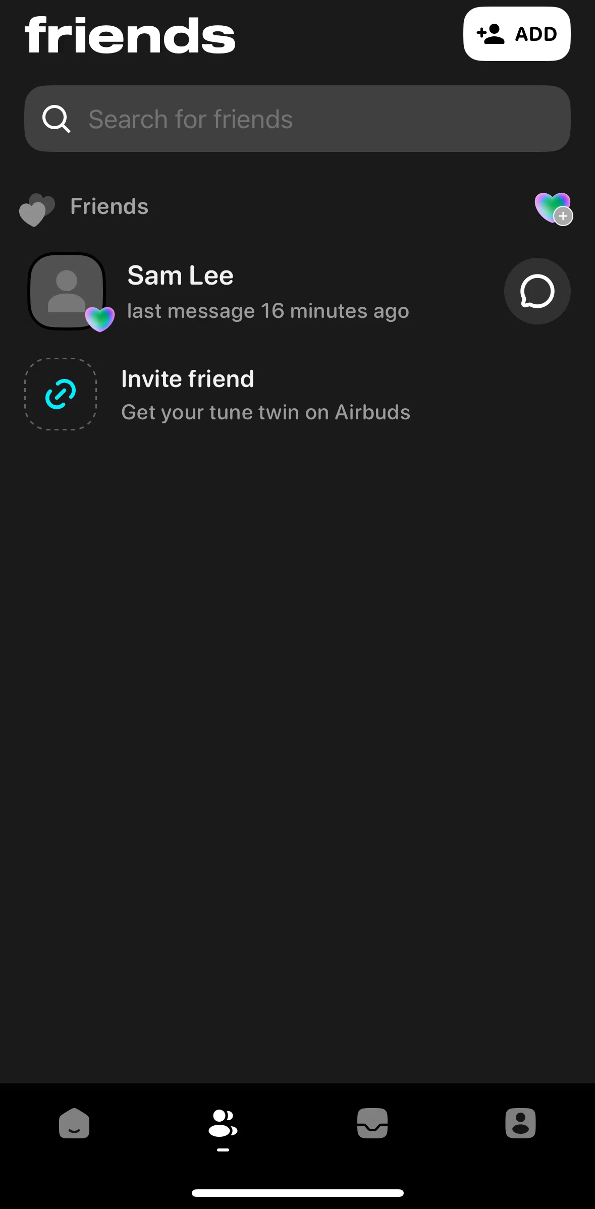 Airbuds Widget Screen screen in the Searching a friend flow
