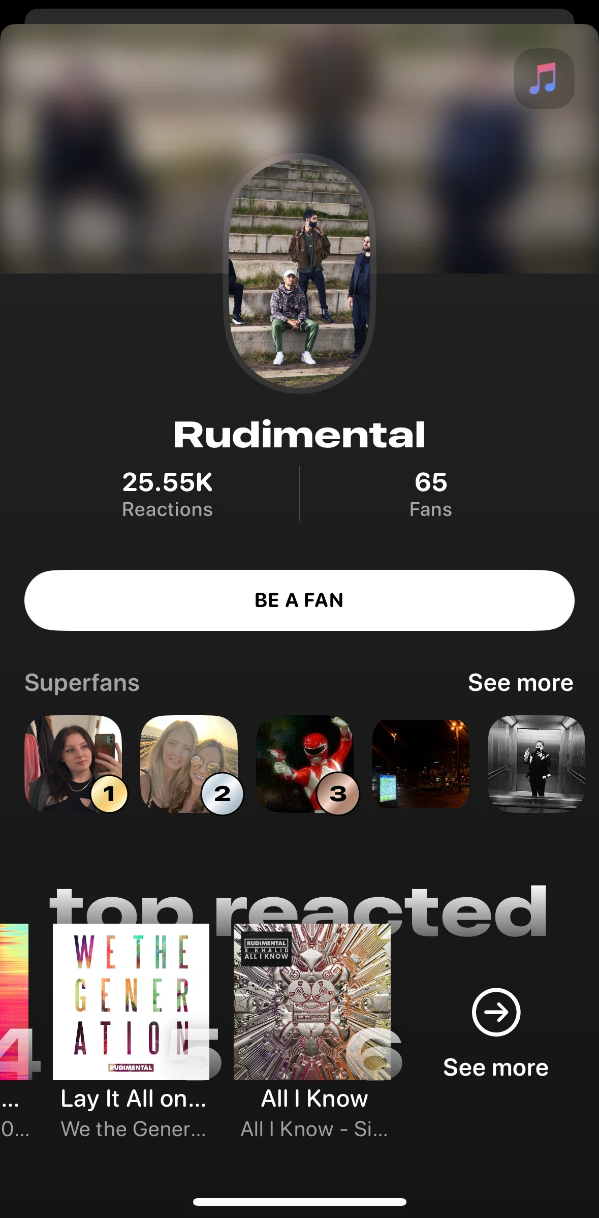 Airbuds Widget Screen screen in the Top reactions flow
