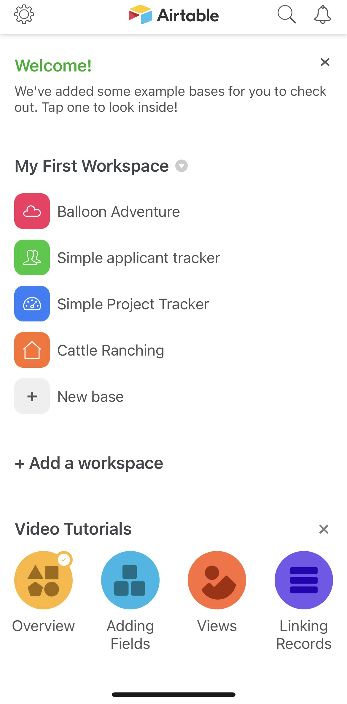 Airtable Screen screen in the Base detail flow