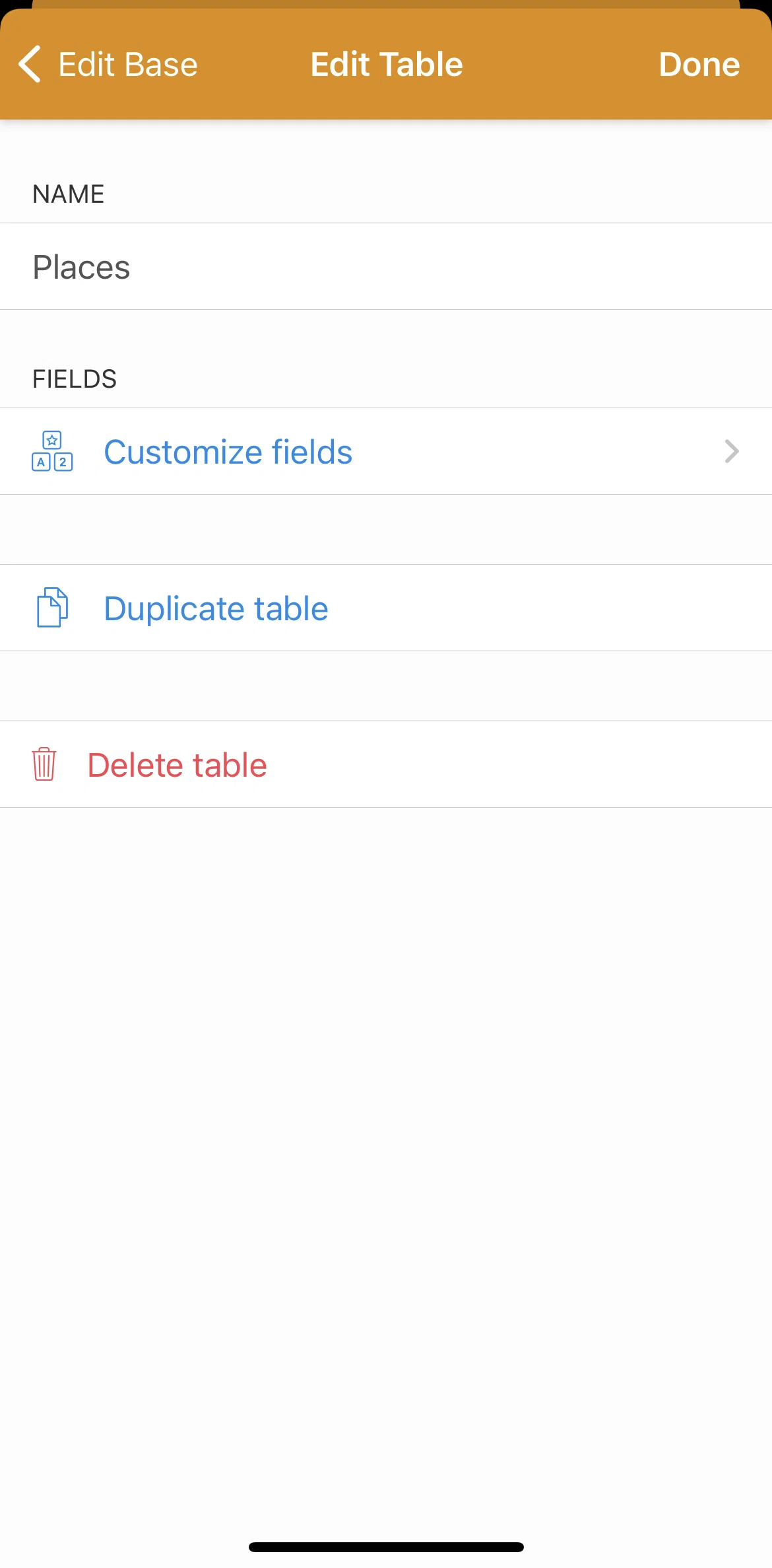 Airtable Screen screen in the Customize fields flow