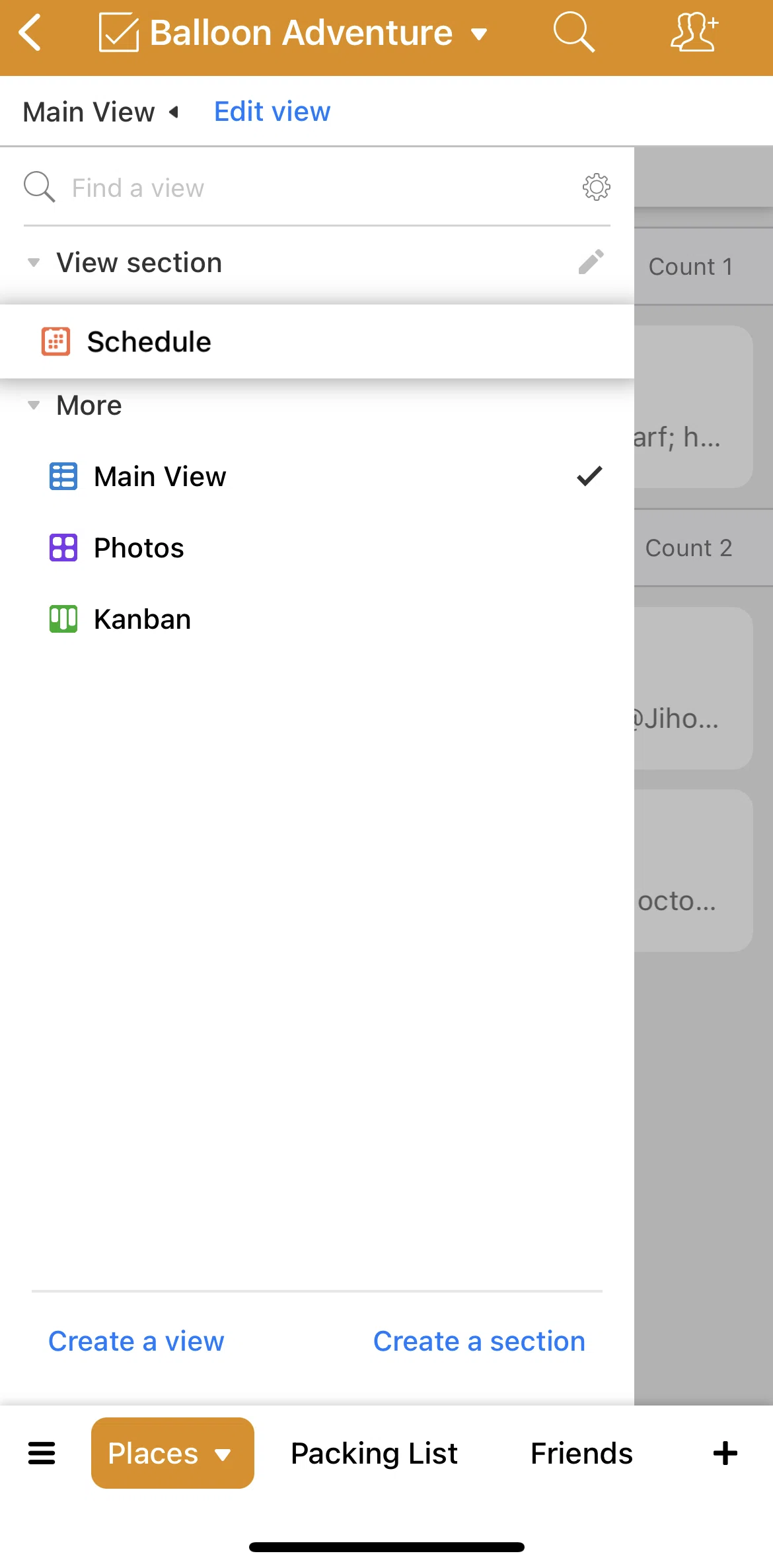 Airtable Screen screen in the Editing a view section flow