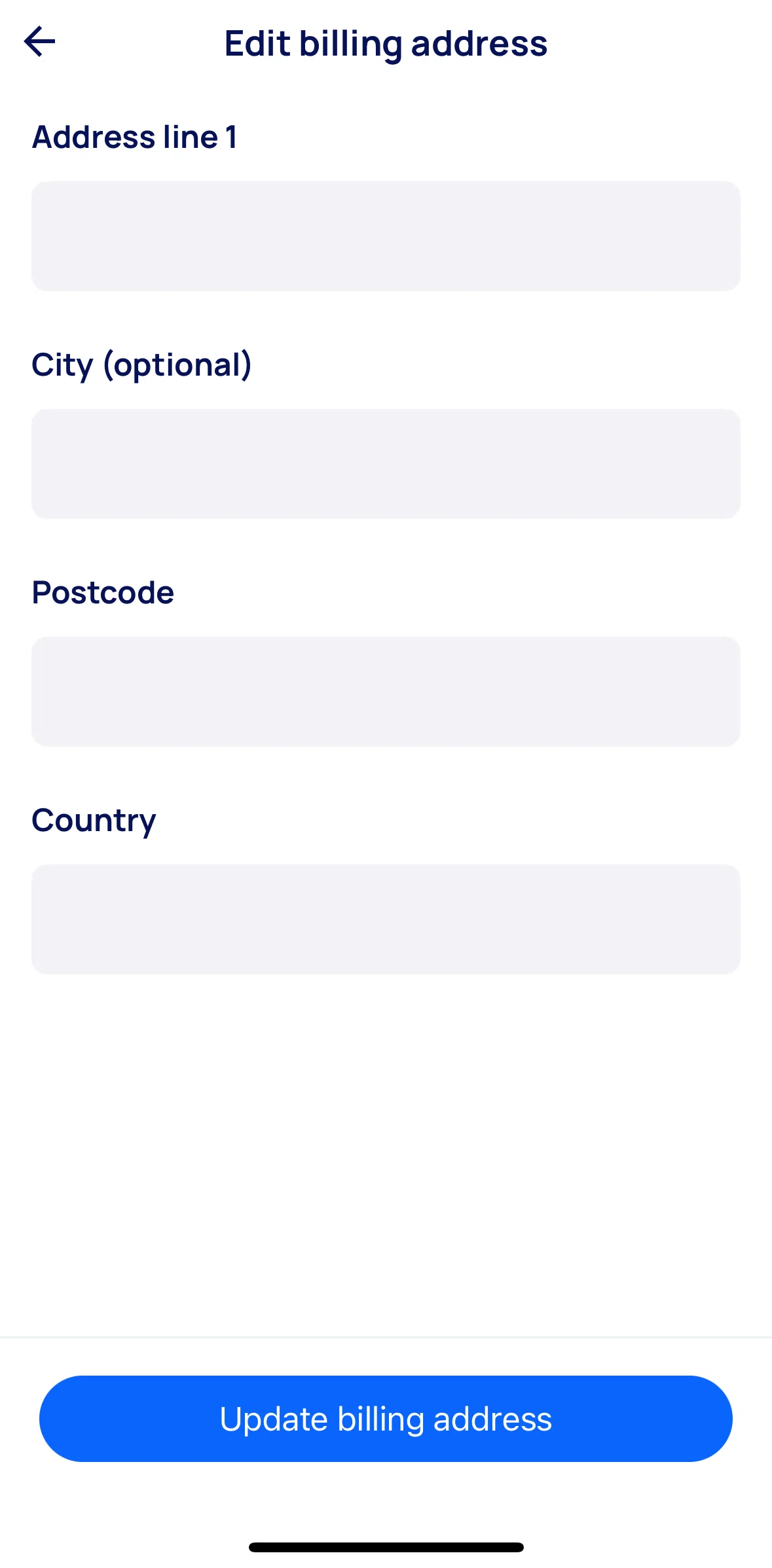 Airtasker Screen screen in the Adding a billing address flow