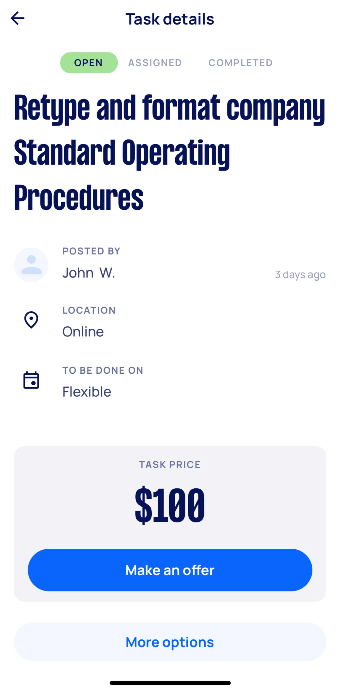 Airtasker Screen screen in the Making an offer flow