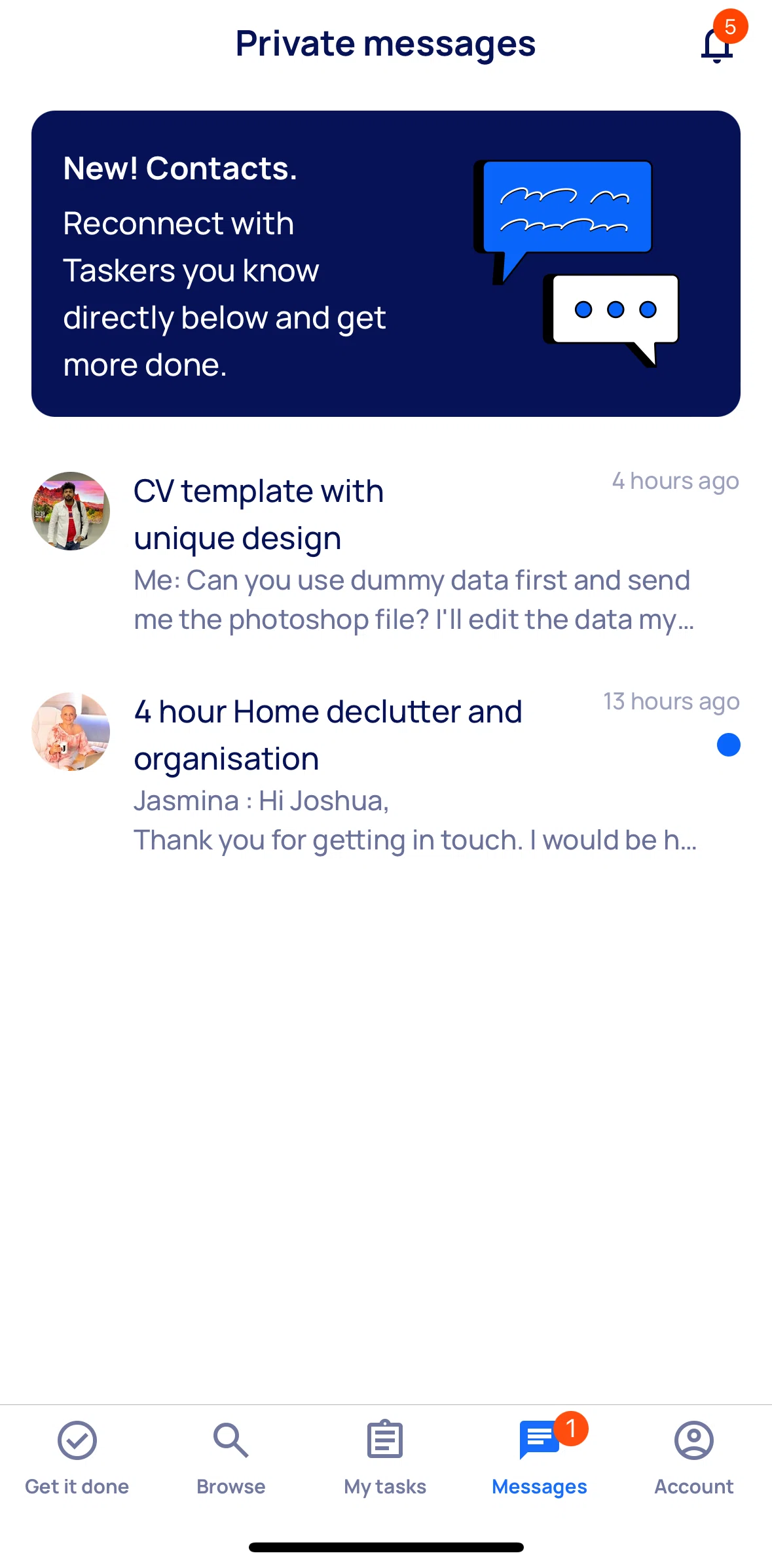 Airtasker Screen screen in the Message detail flow