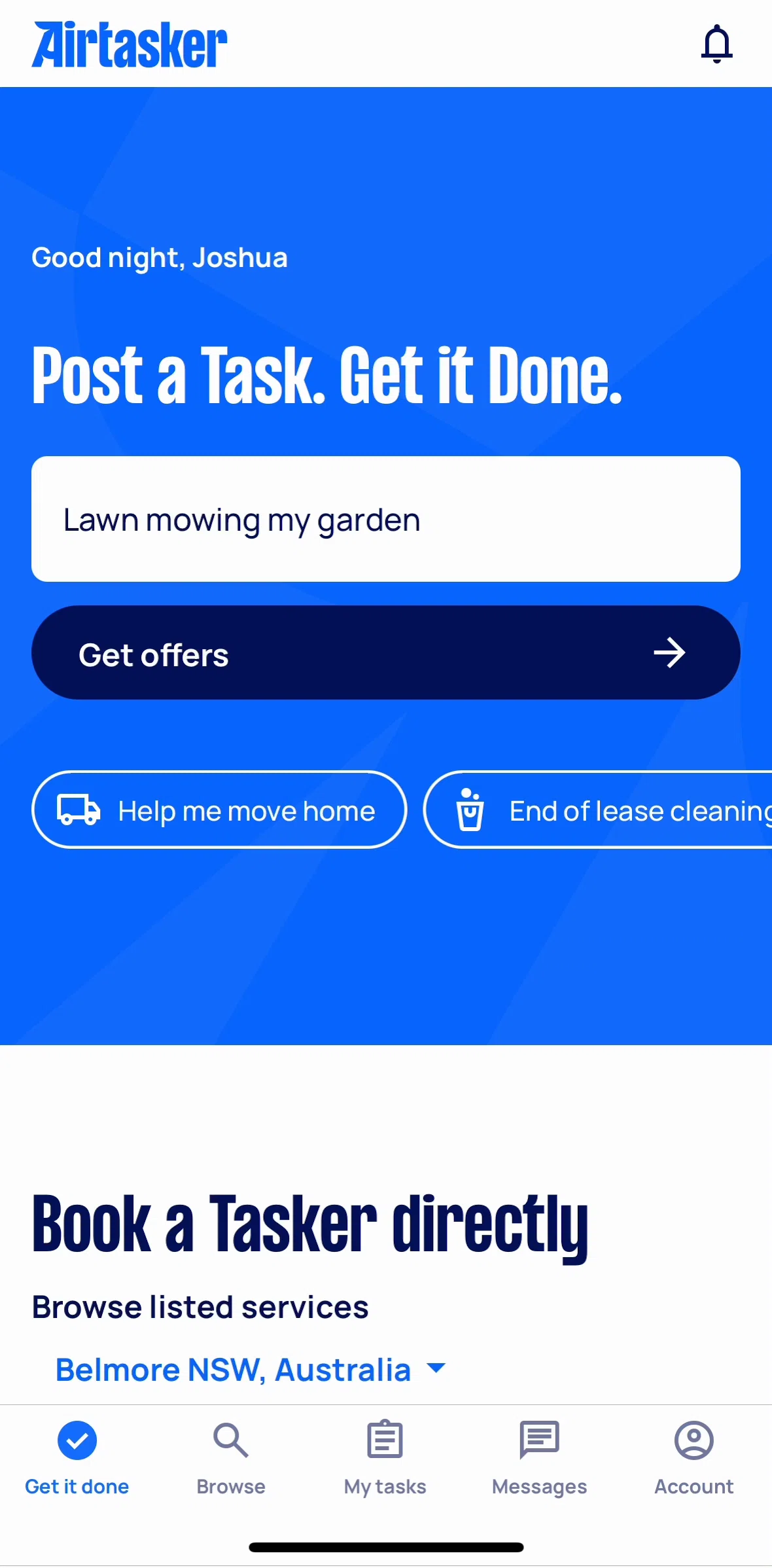 Airtasker Screen screen in the Posting an offline task flow