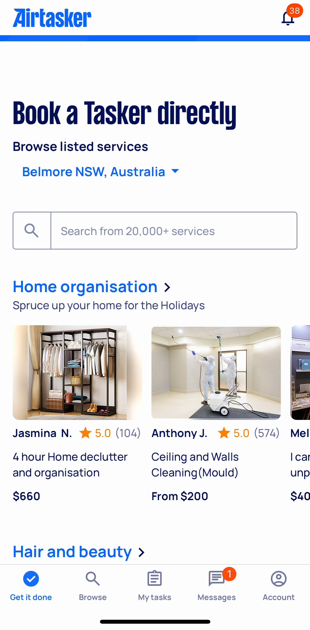 Airtasker Screen screen in the Searching listings flow