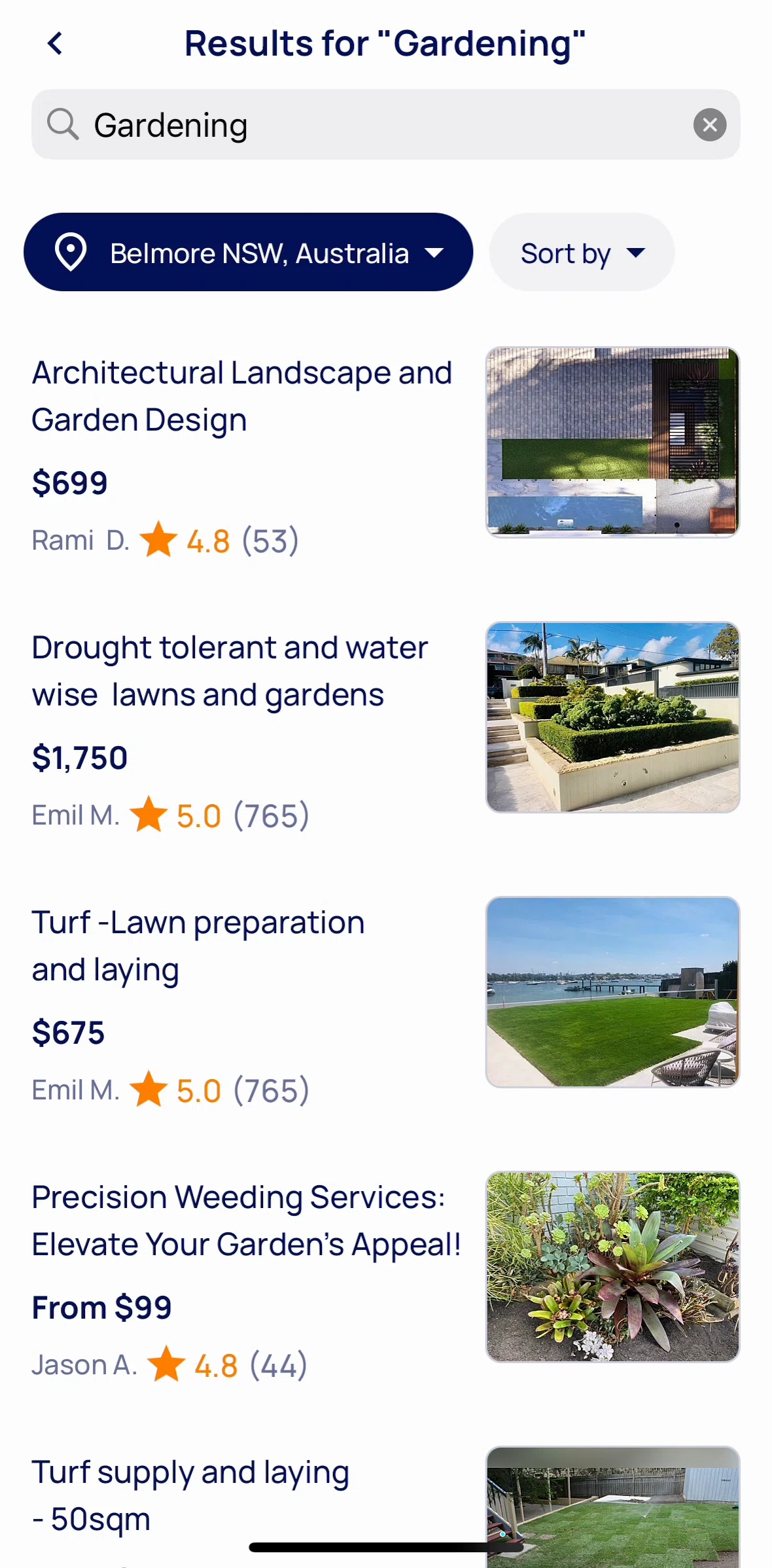 Airtasker Screen screen in the Sorting listings flow