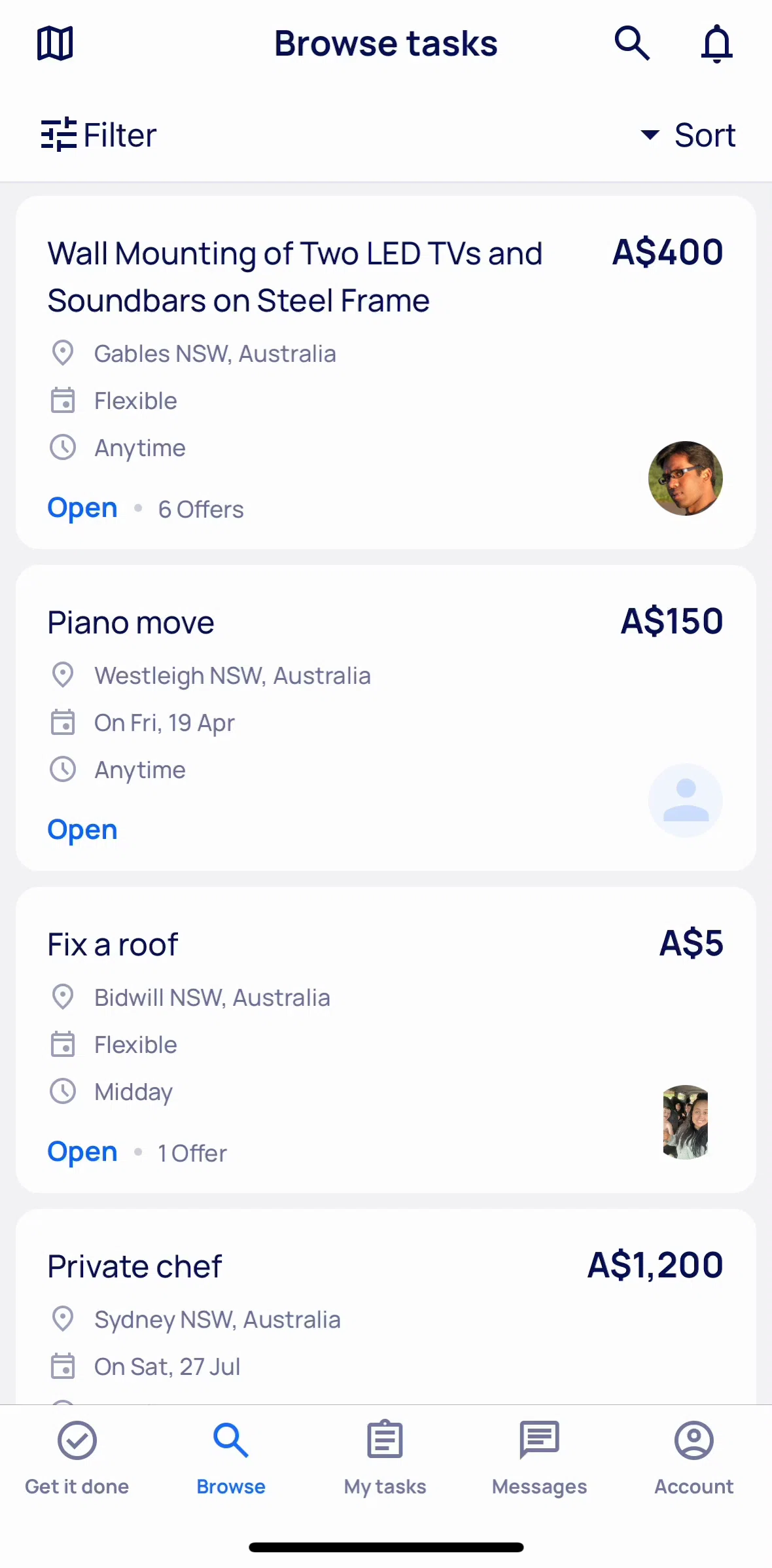 Airtasker Screen screen in the Task detail (by a Poster) flow