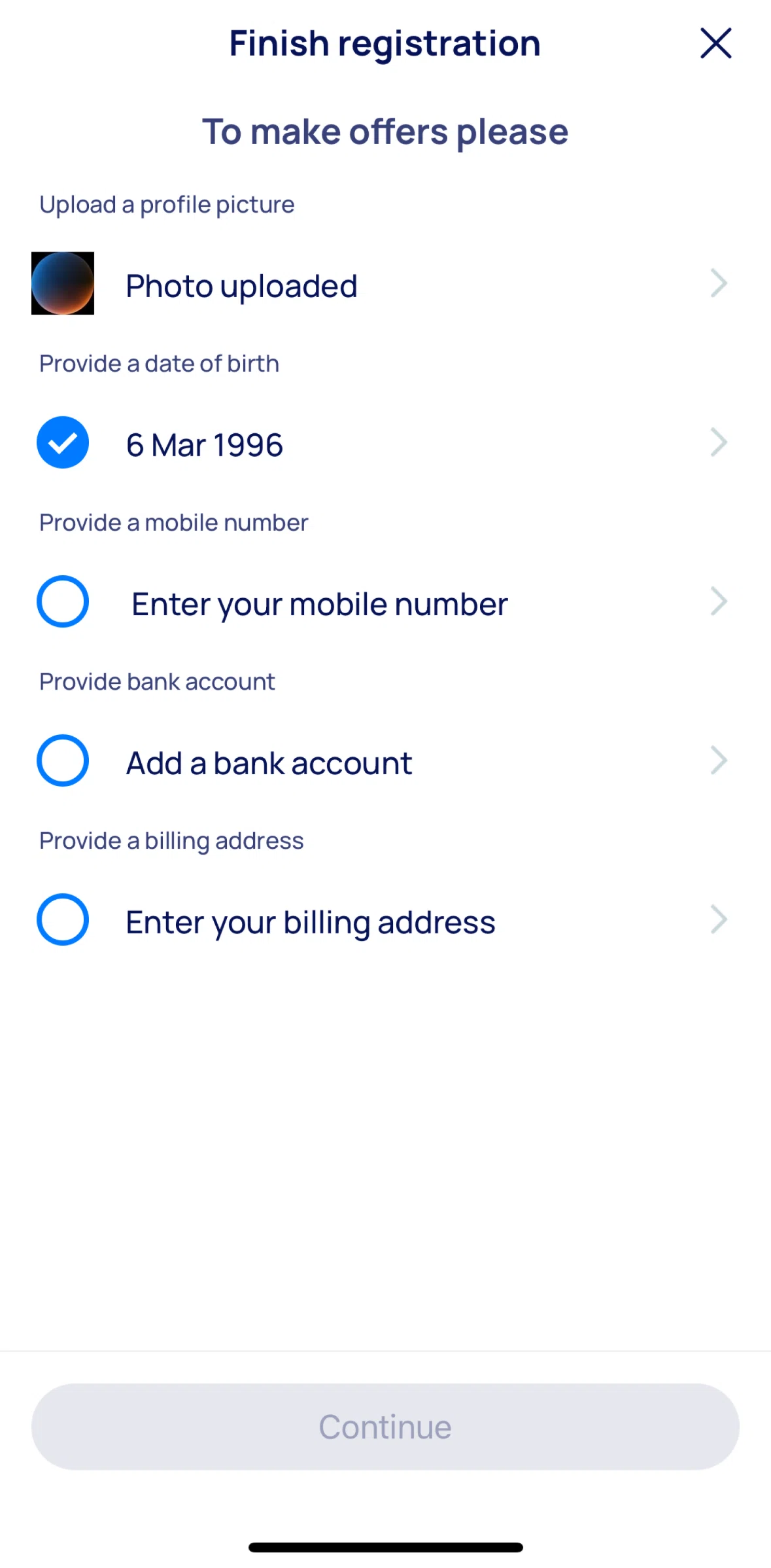 Airtasker Screen screen in the Verifying phone number flow
