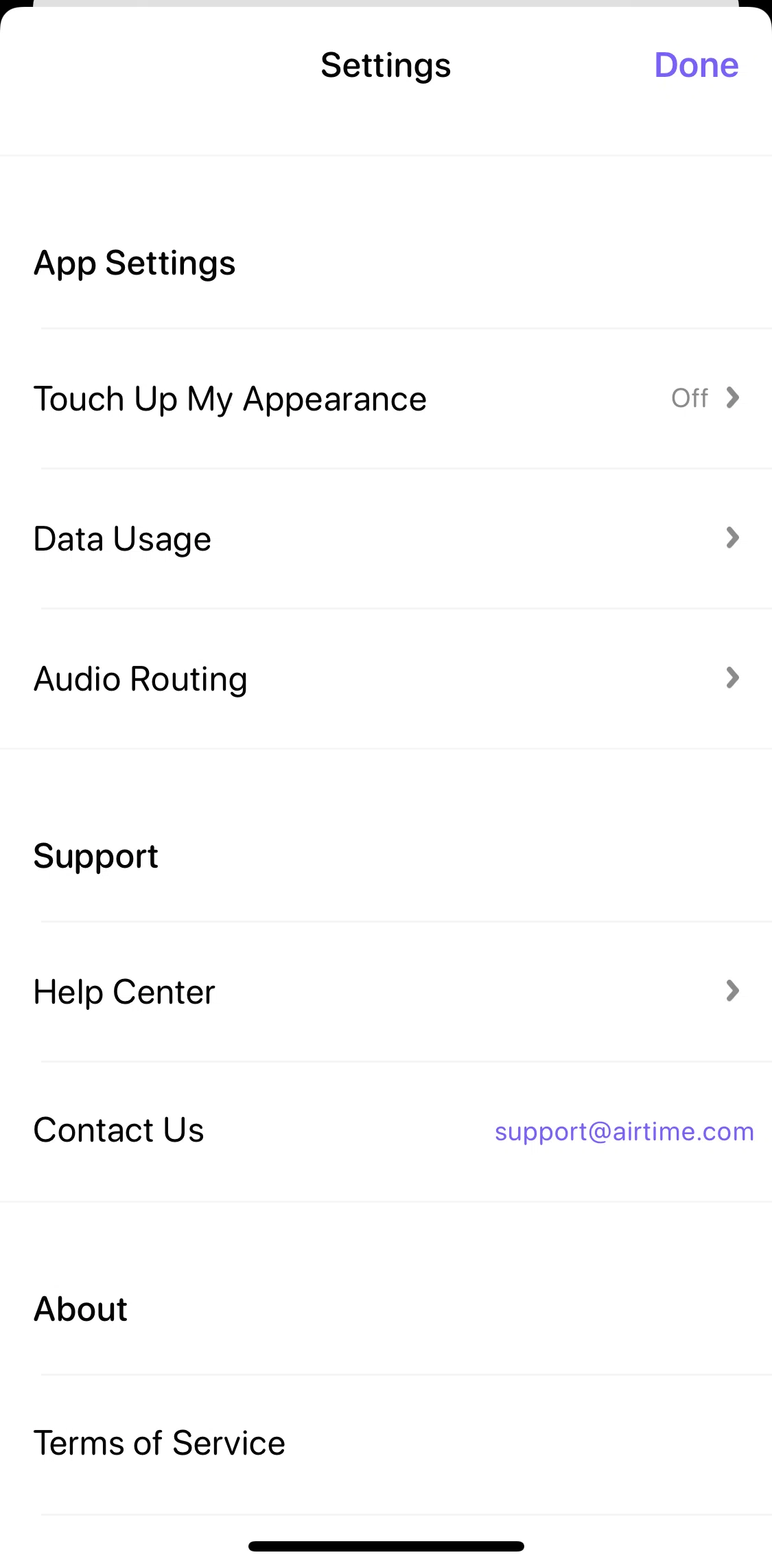 Airtime Screen screen in the Help center flow