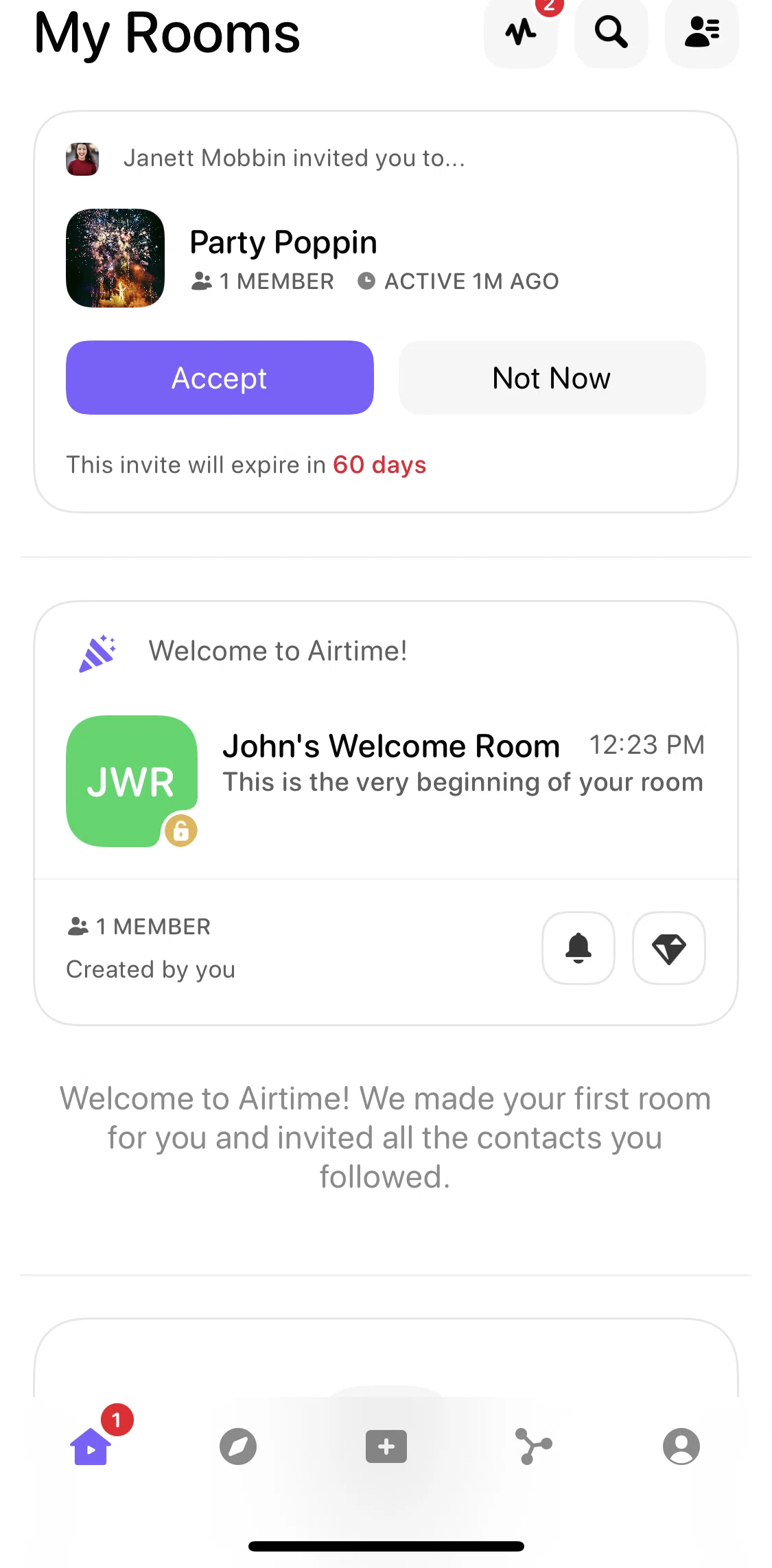 Airtime Screen screen in the Joining a room flow